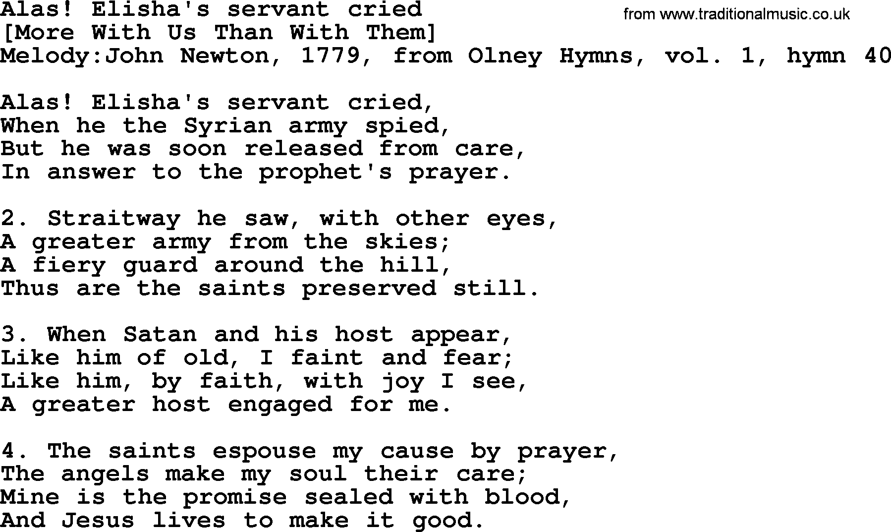 Old English Song: Alas! Elisha's Servant Cried lyrics