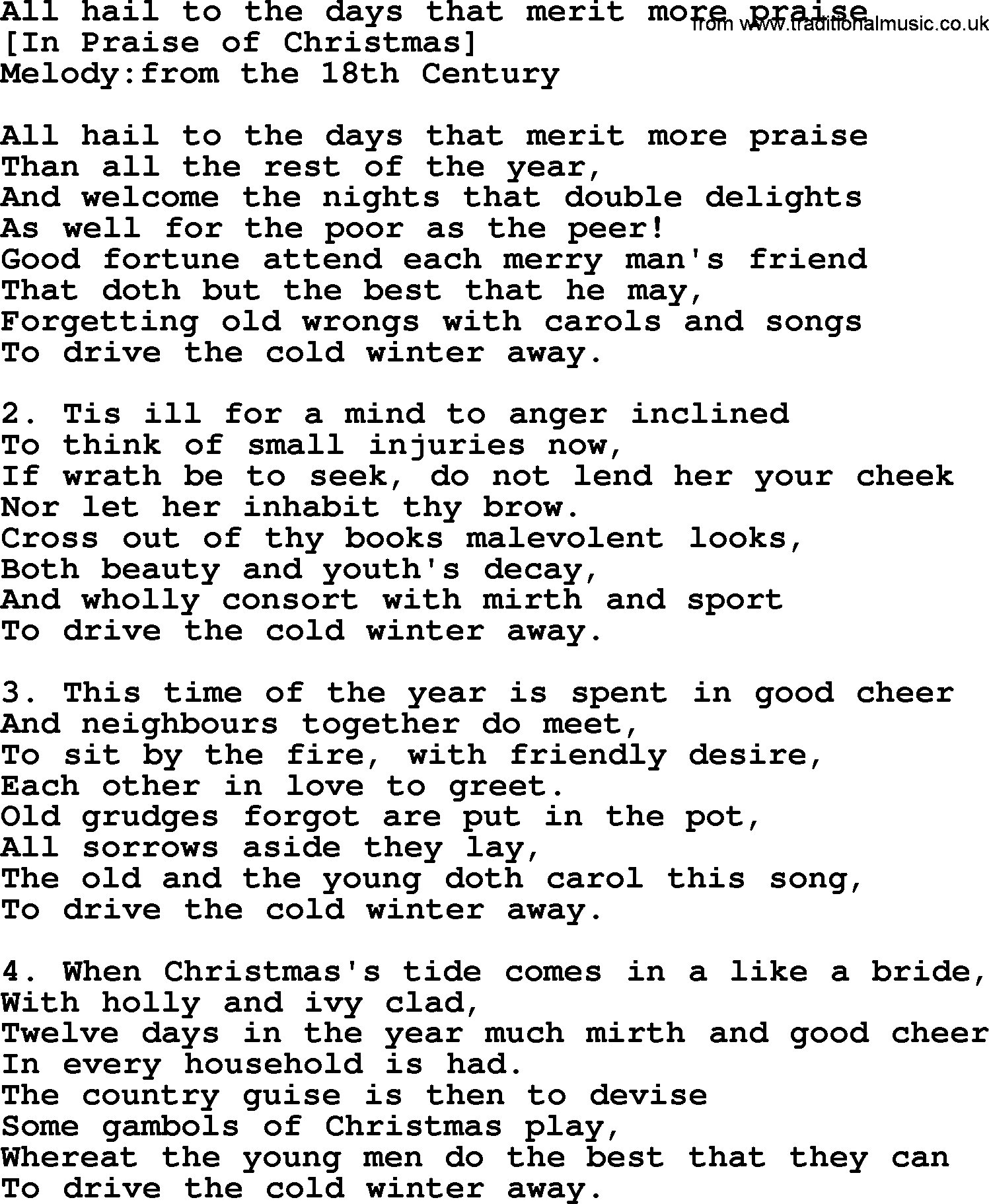 Old English Song: All Hail To The Days That Merit More Praise lyrics