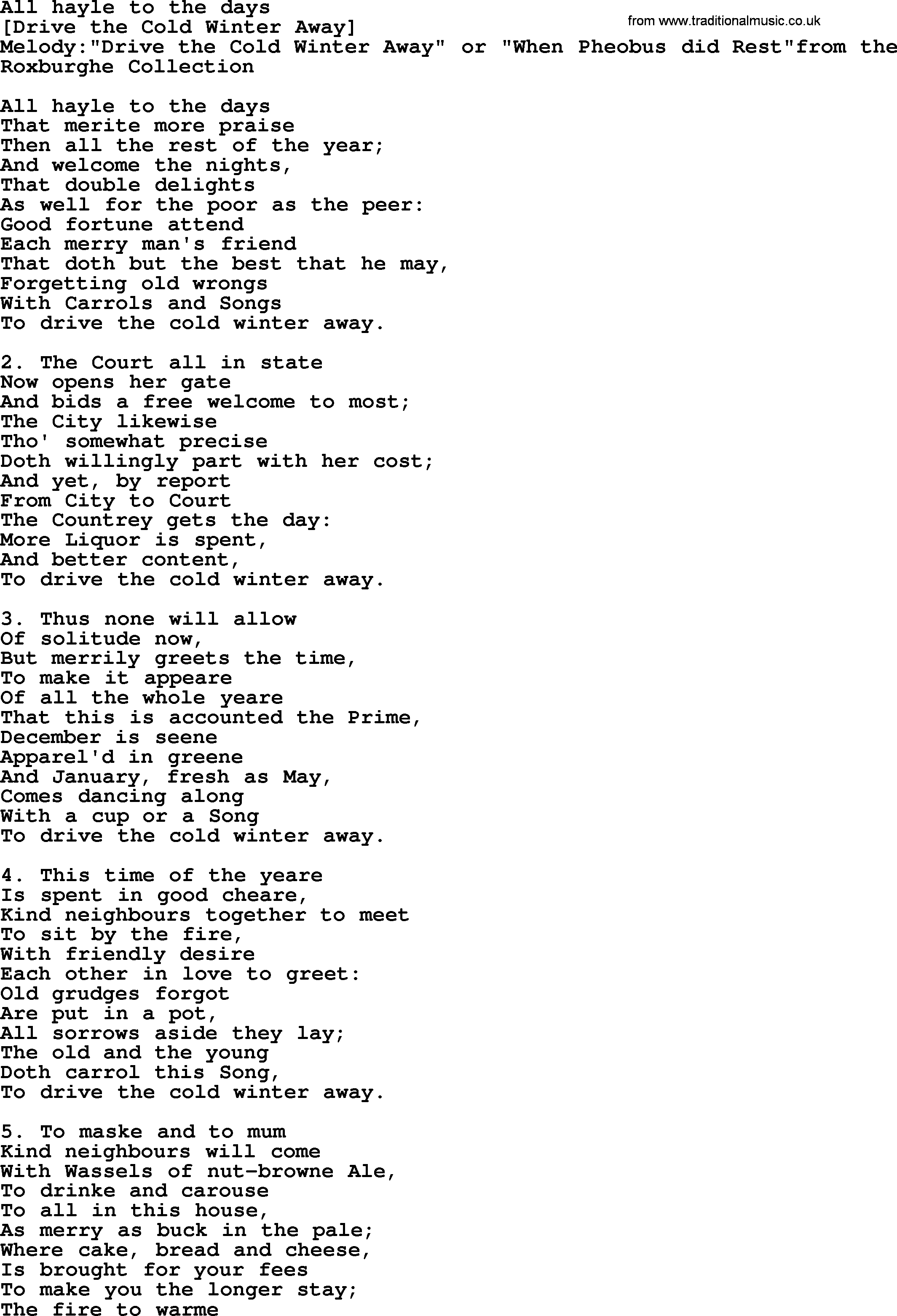 Old English Song: All Hayle To The Days lyrics