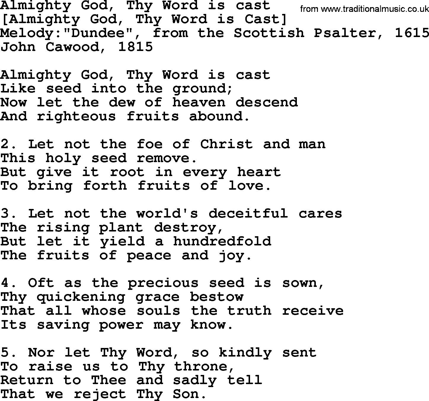 Old English Song: Almighty God, Thy Word Is Cast lyrics
