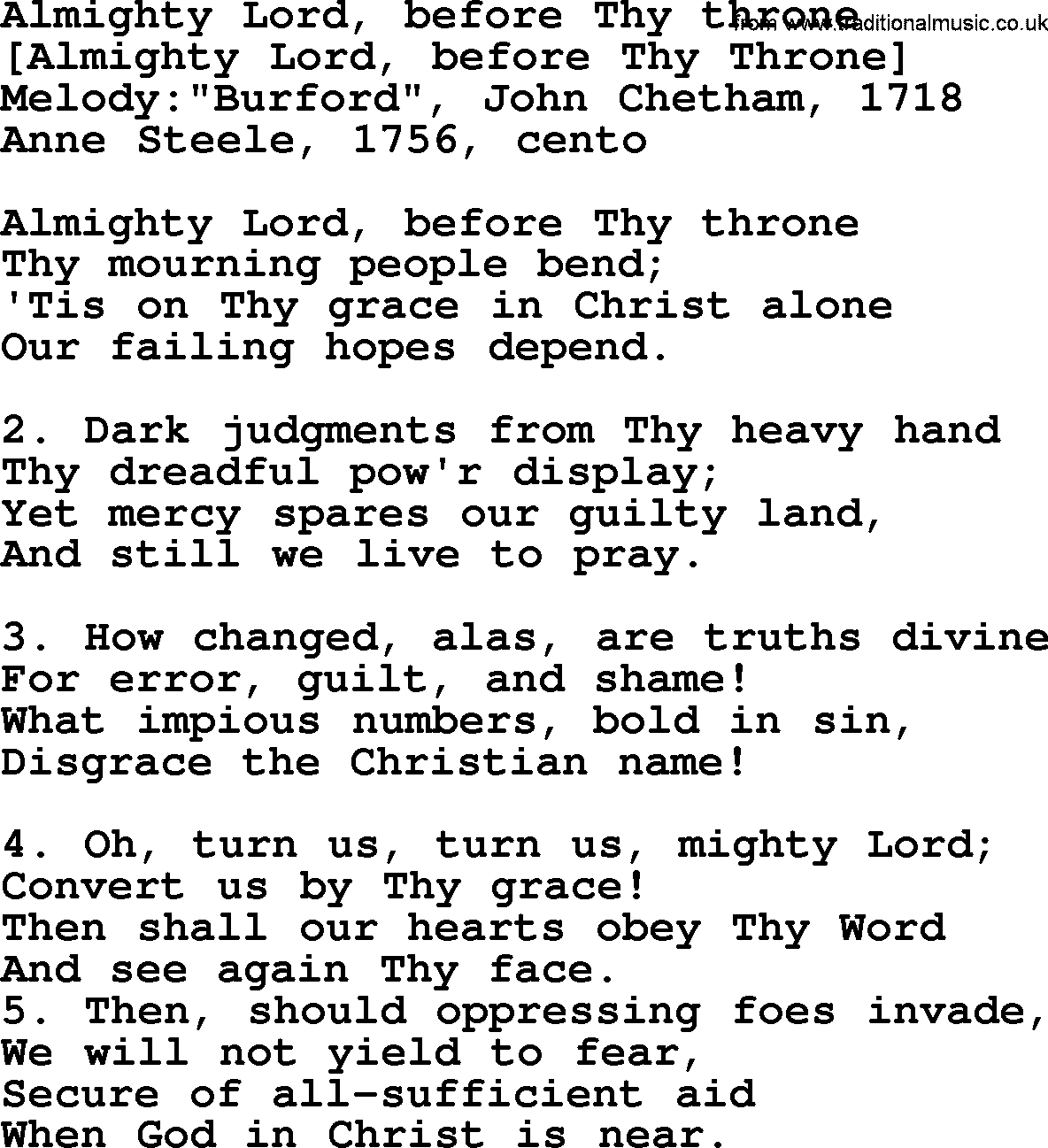 Old English Song: Almighty Lord, Before Thy Throne lyrics