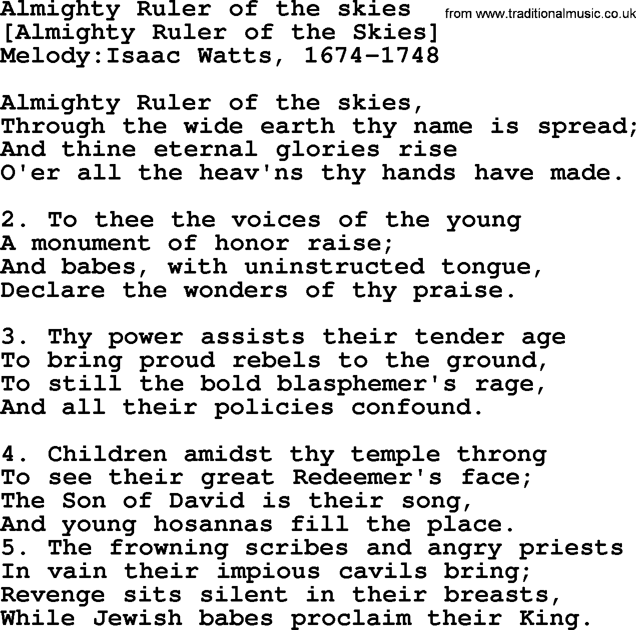 Old English Song: Almighty Ruler Of The Skies lyrics