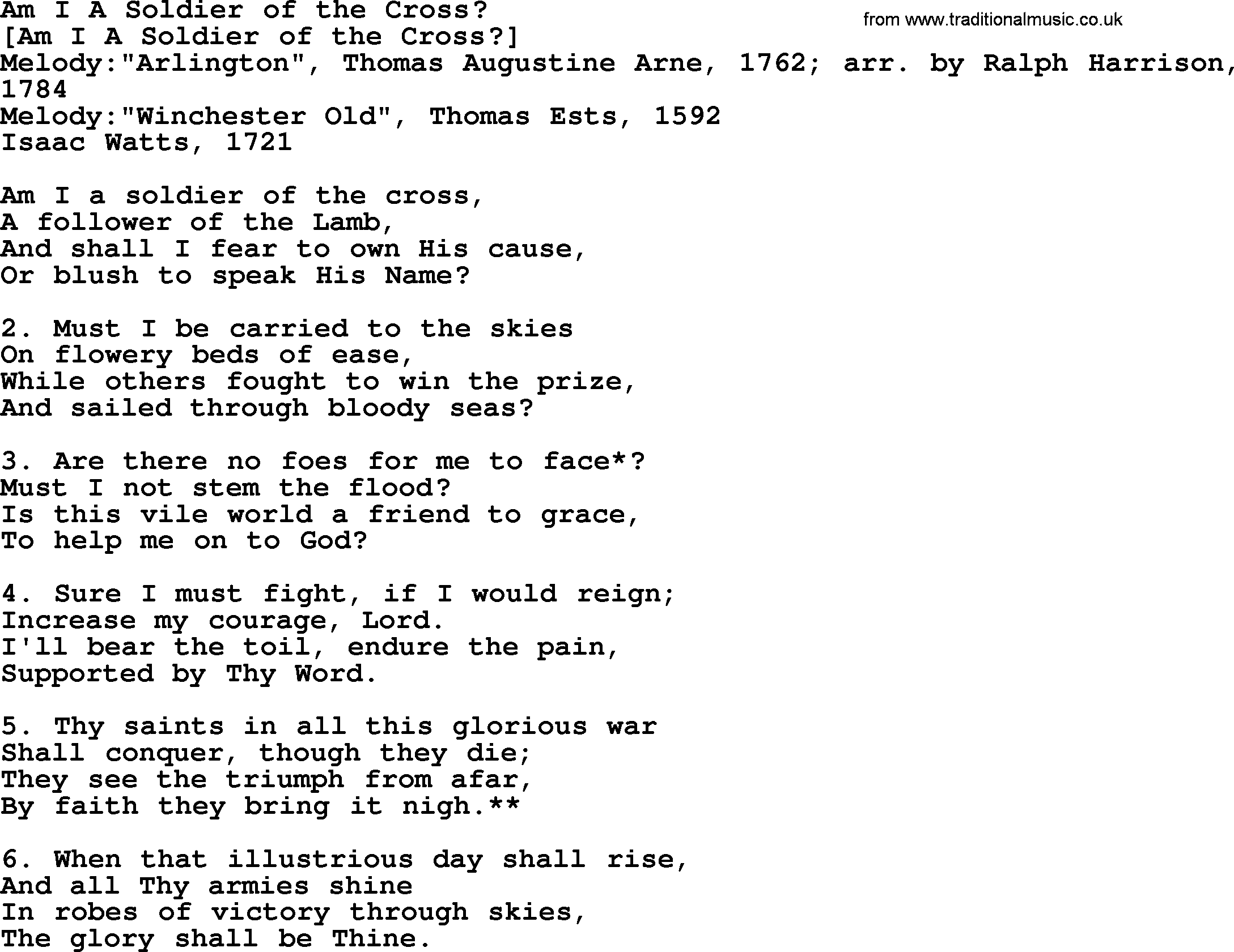 Old English Song: Am I A Soldier Of The Cross lyrics