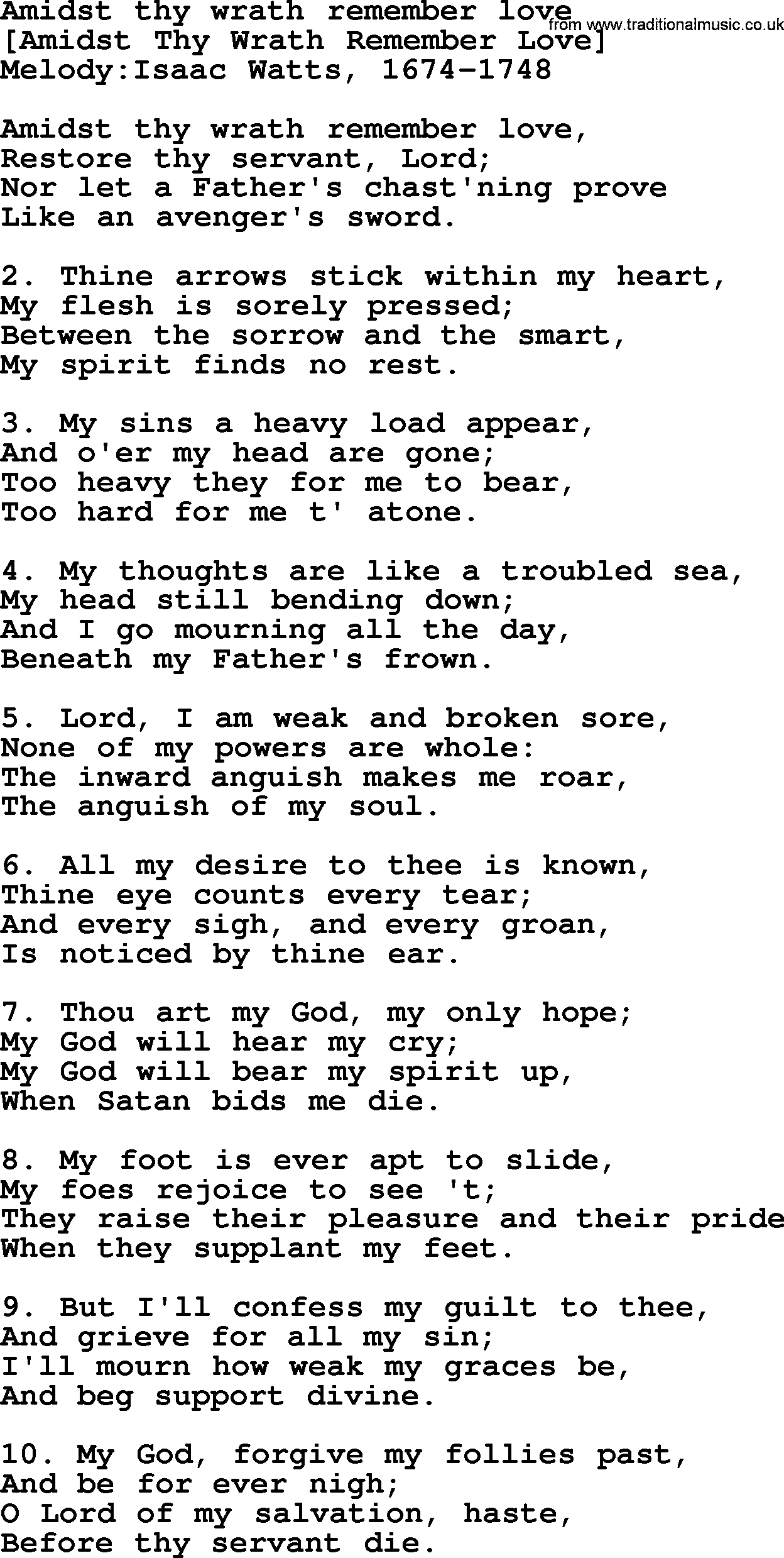 Old English Song: Amidst Thy Wrath Remember Love lyrics