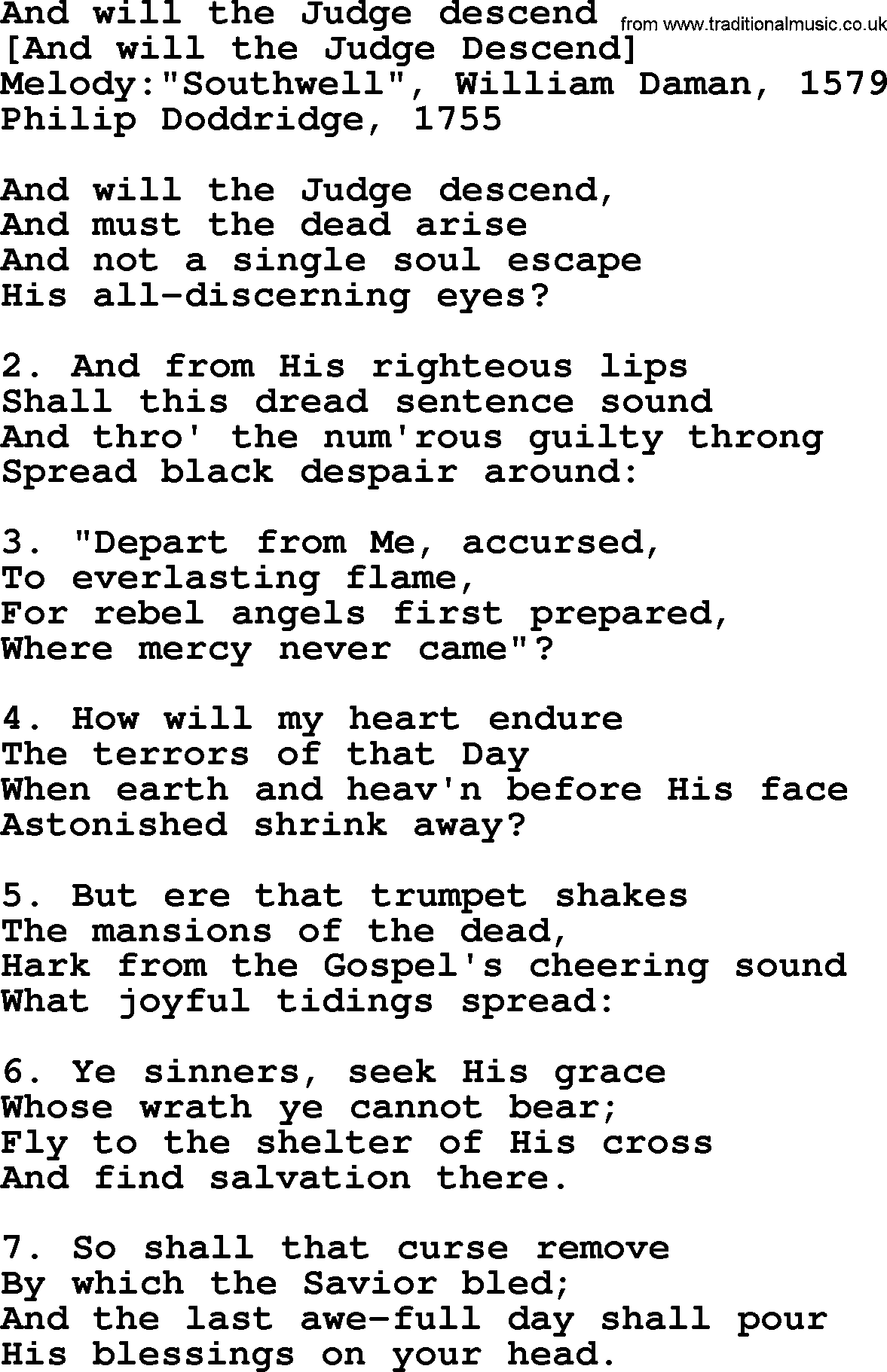 Old English Song: And Will The Judge Descend lyrics