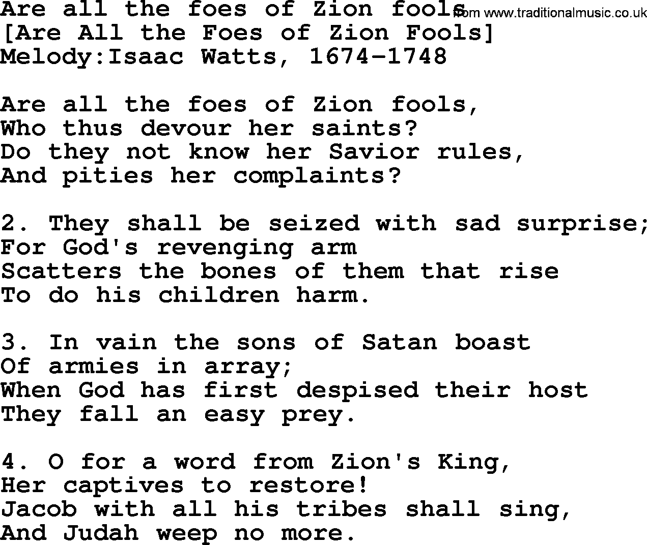 Old English Song: Are All The Foes Of Zion Fools lyrics