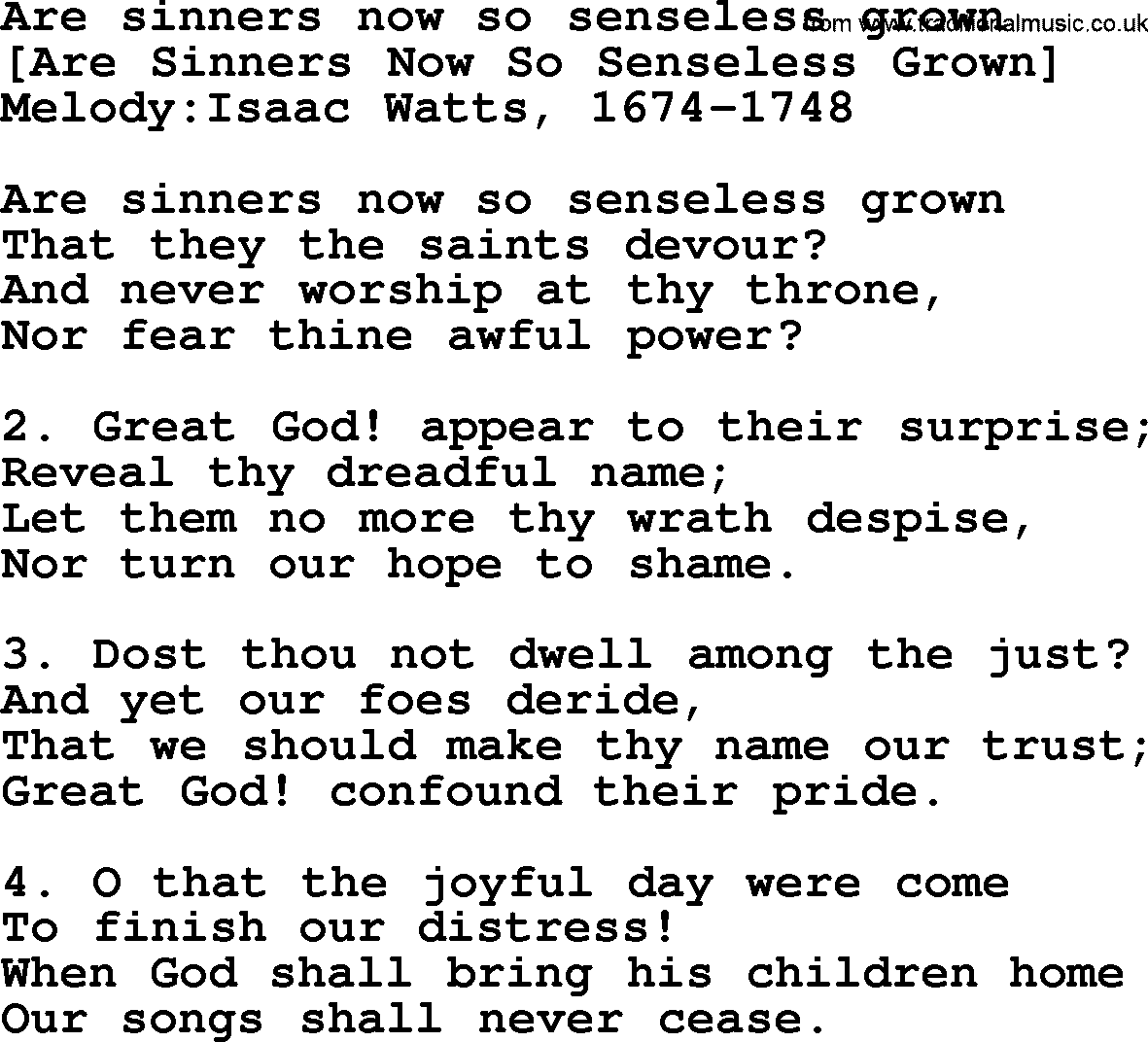 Old English Song: Are Sinners Now So Senseless Grown lyrics