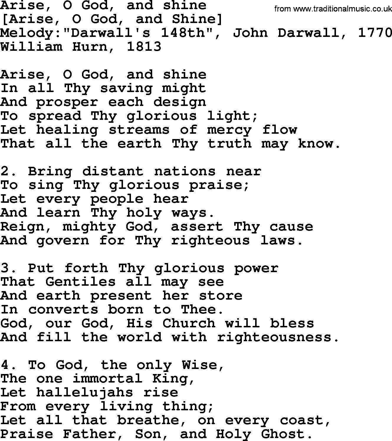 Old English Song: Arise, O God, And Shine lyrics