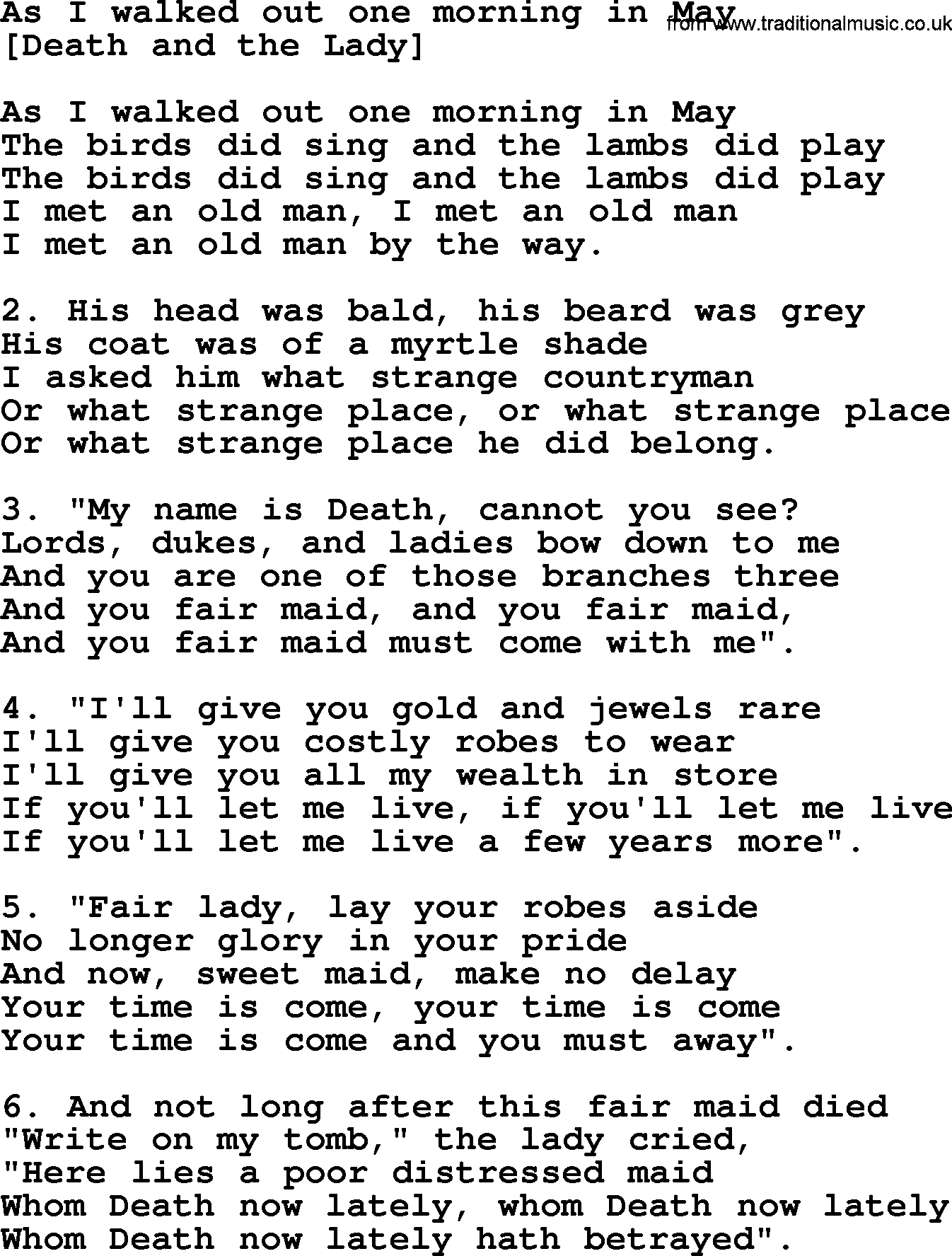 Old English Song: As I Walked Out One Morning In May lyrics