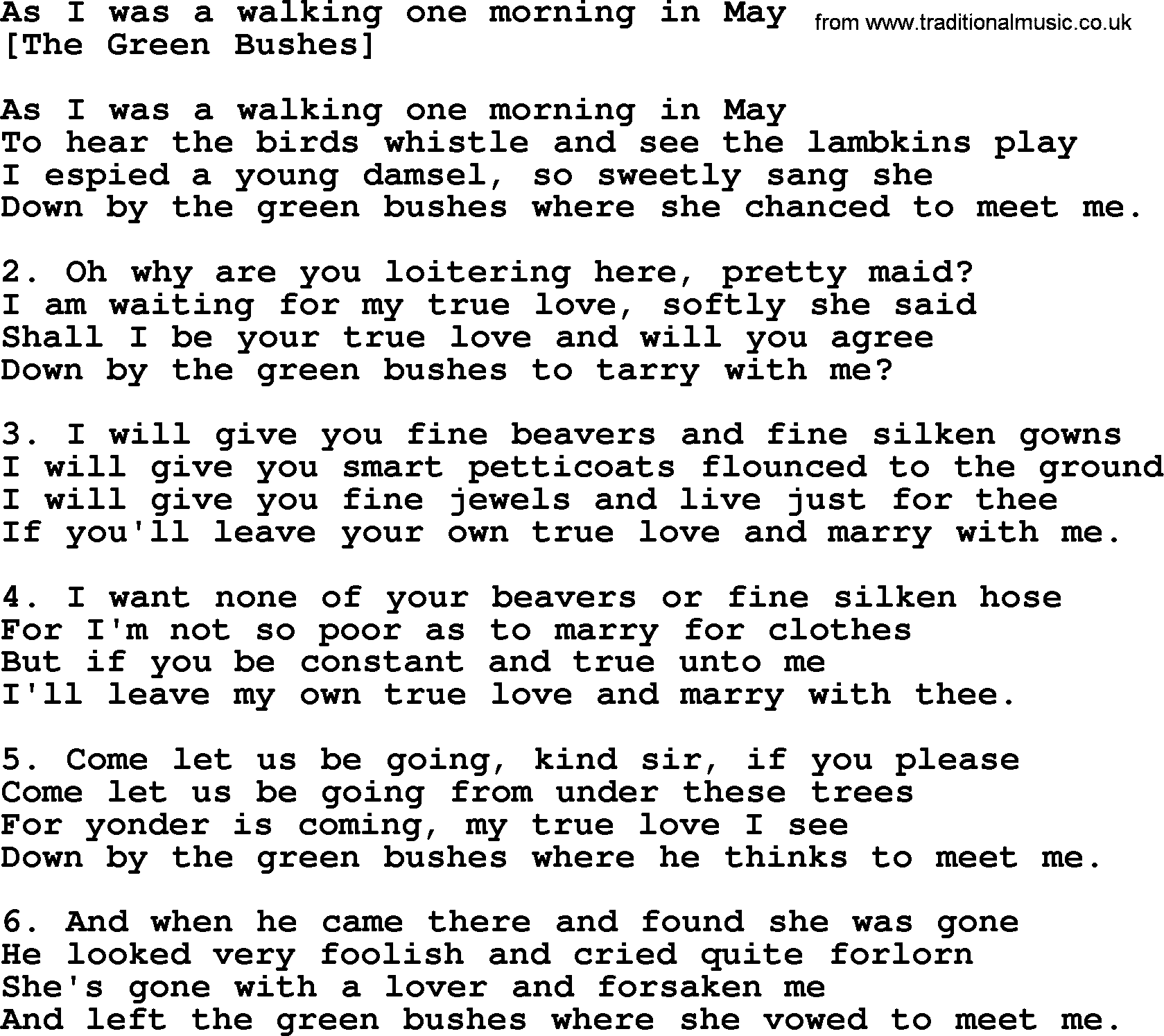 Old English Song: As I Was A Walking One Morning In May lyrics