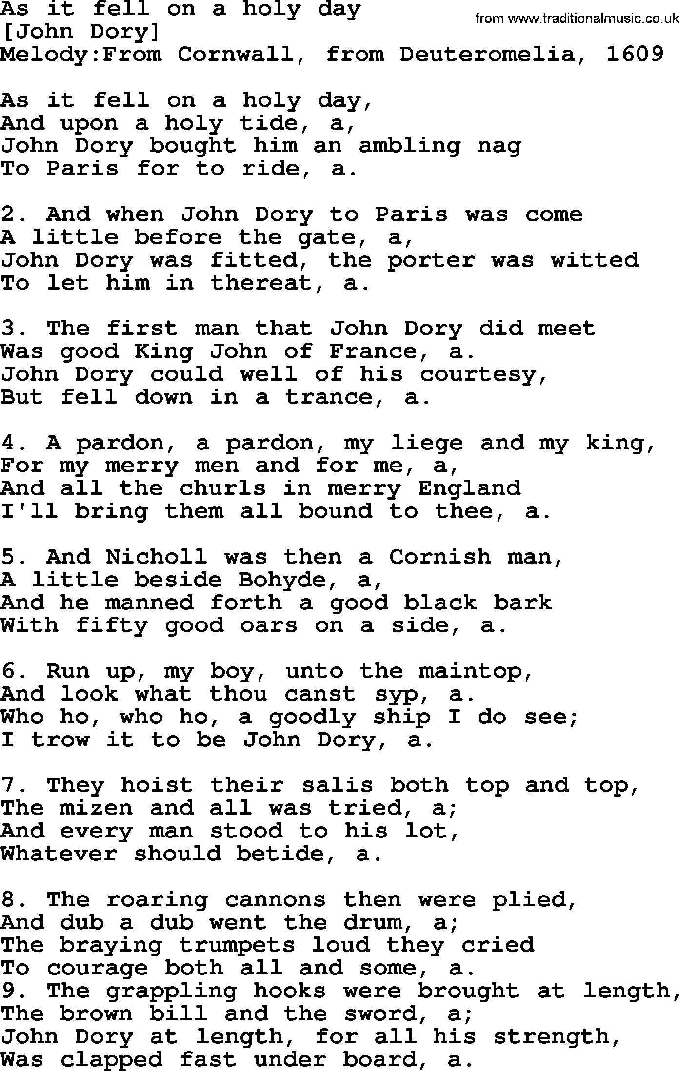 Old English Song: As It Fell On A Holy Day lyrics
