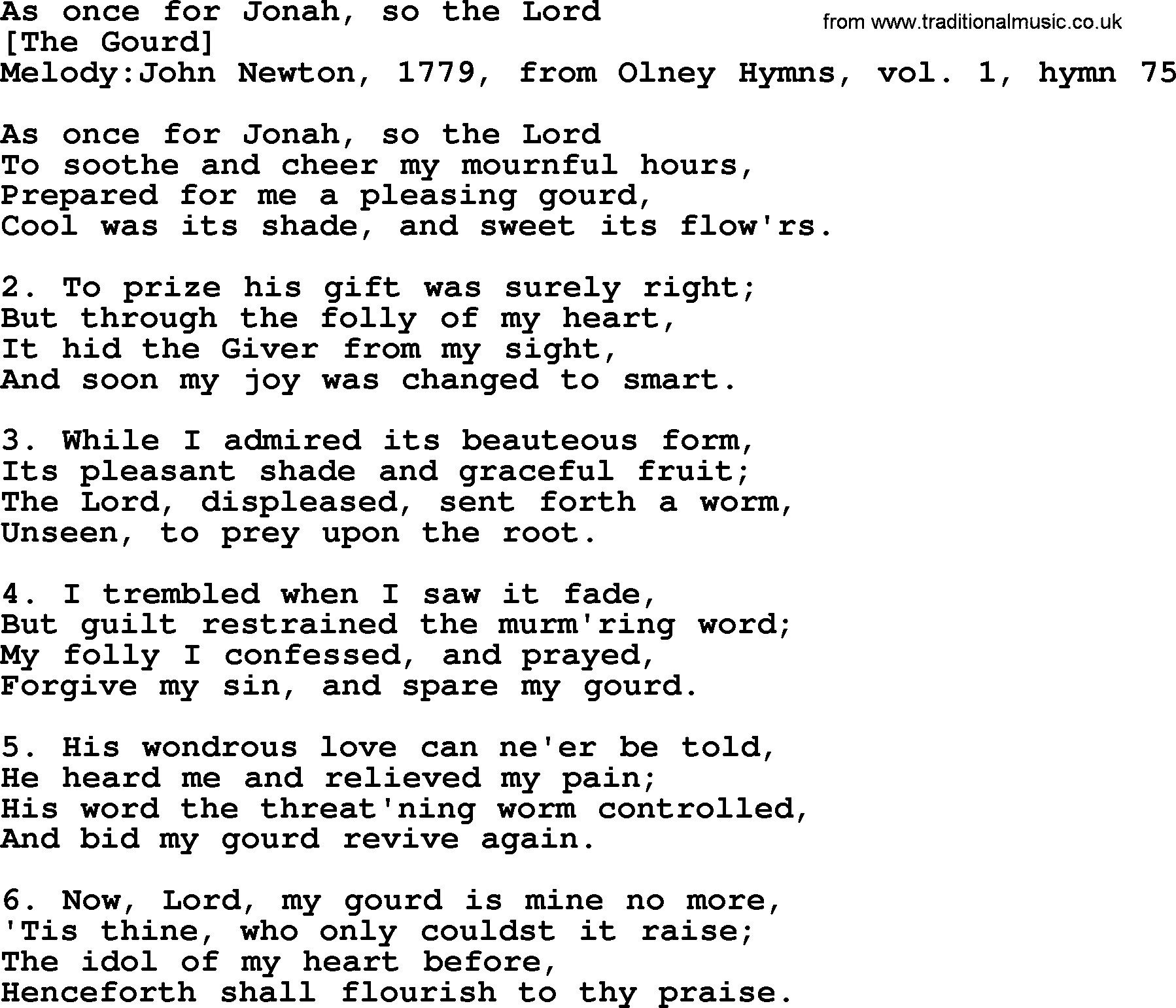 Old English Song: As Once For Jonah, So The Lord lyrics