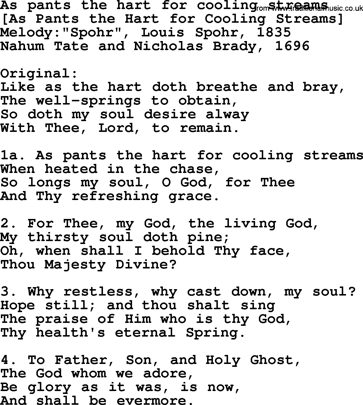Old English Song: As Pants The Hart For Cooling Streams lyrics