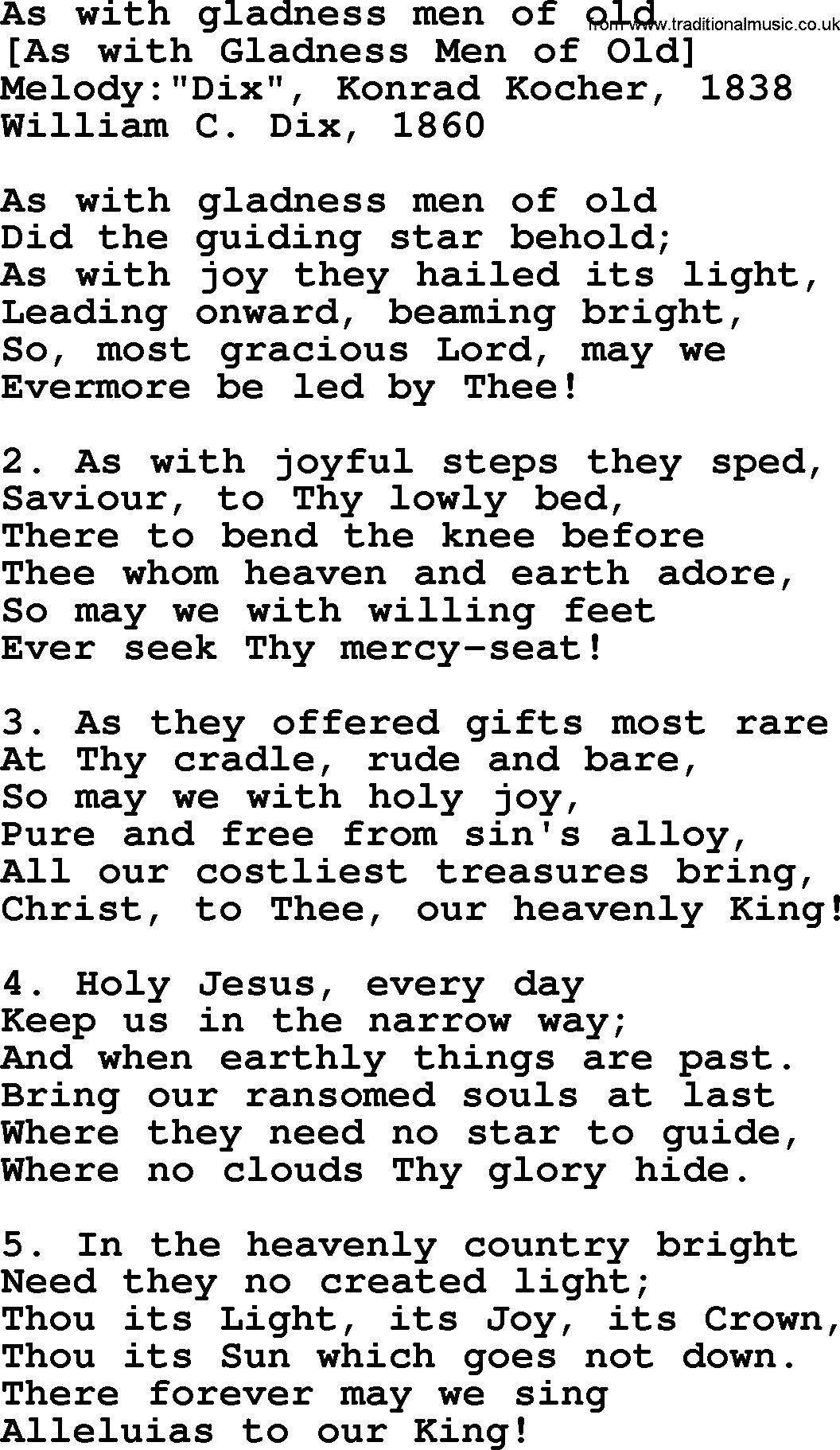 Old English Song: As With Gladness Men Of Old lyrics