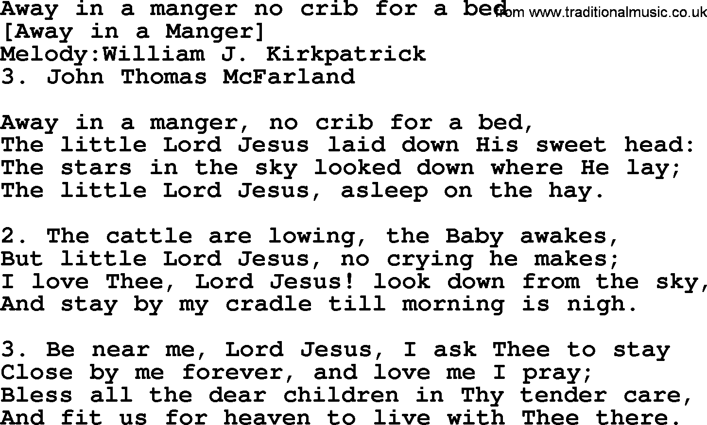 Old English Song: Away In A Manger No Crib For A Bed lyrics
