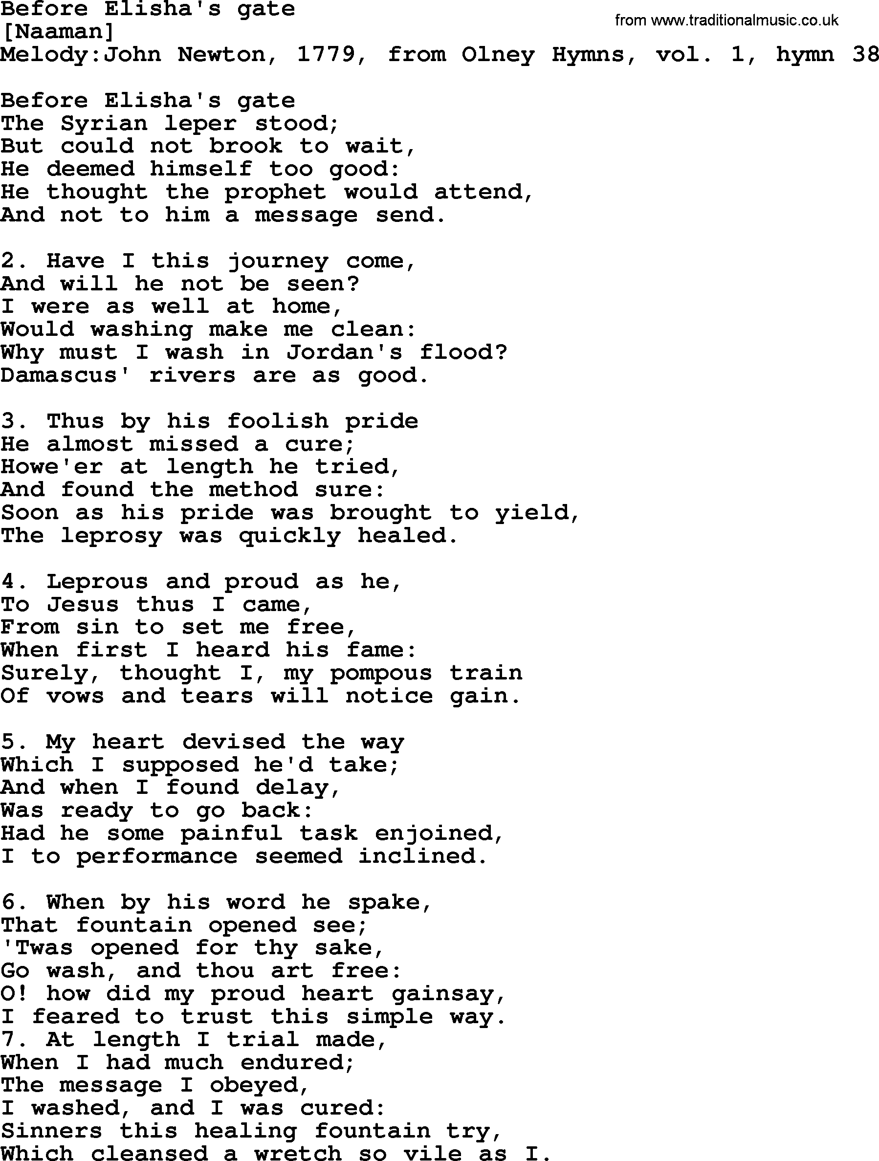 Old English Song: Before Elisha's Gate lyrics