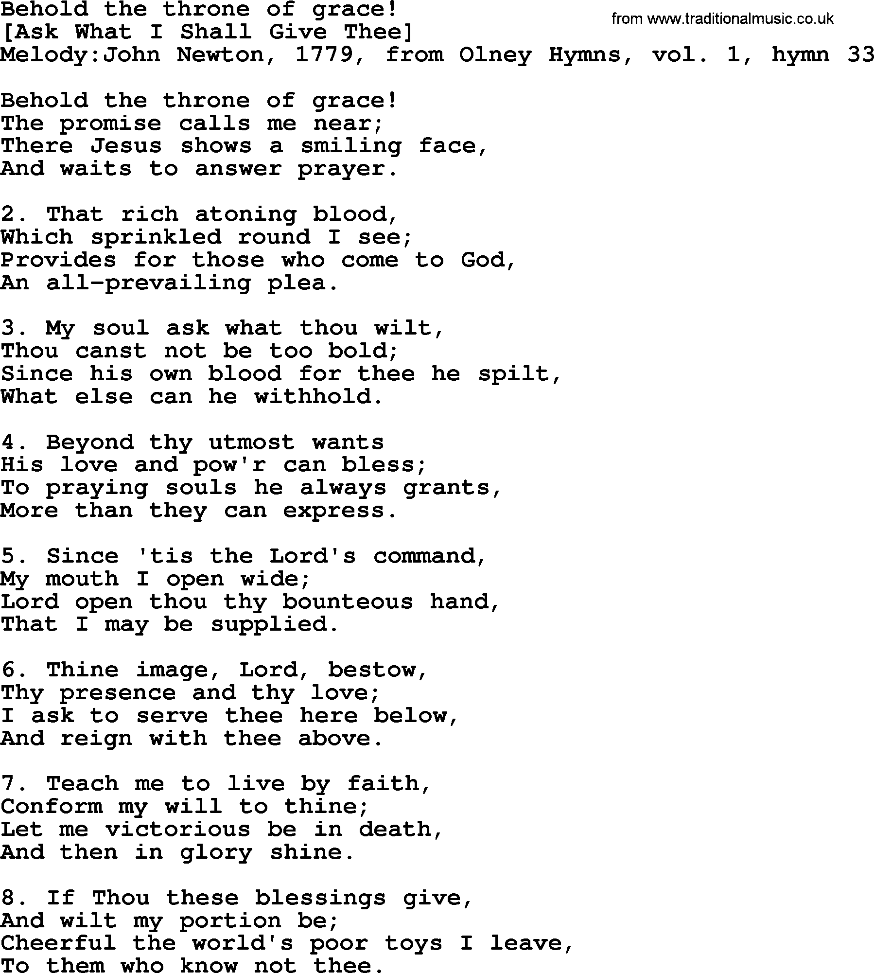 Old English Song: Behold The Throne Of Grace! lyrics