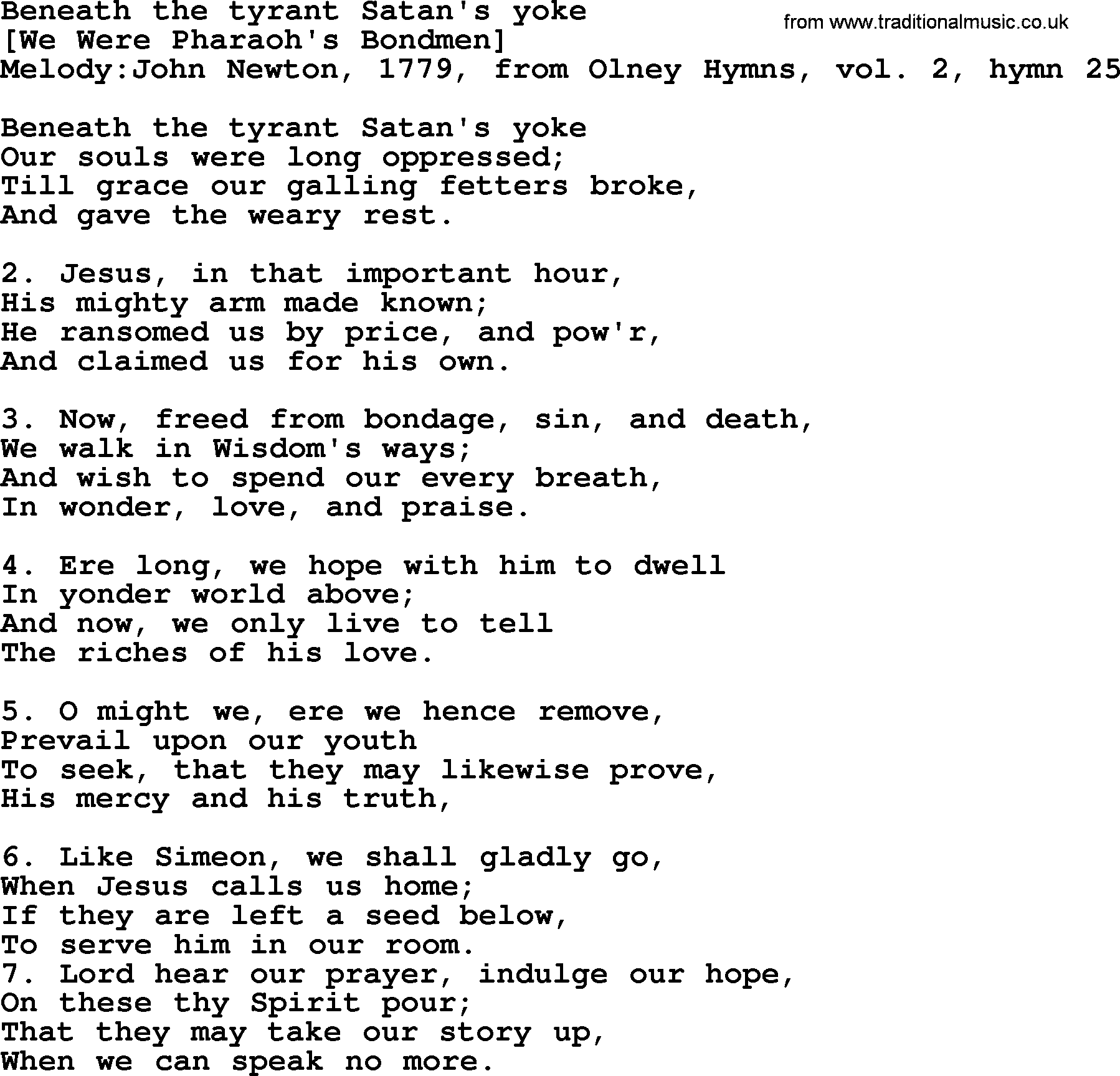 Old English Song: Beneath The Tyrant Satan's Yoke lyrics