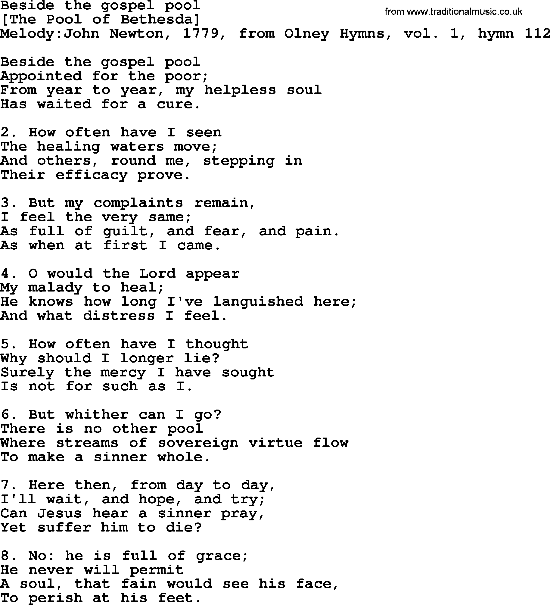 Old English Song: Beside The Gospel Pool lyrics