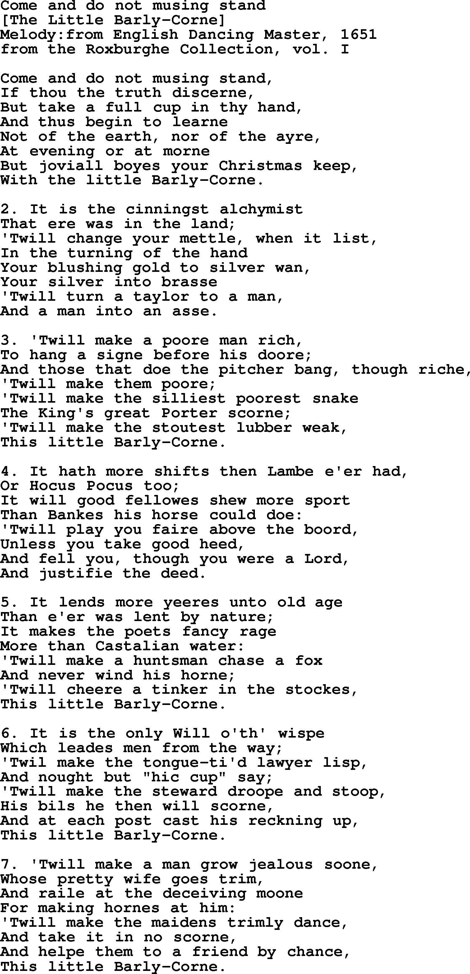 Old English Song: Come And Do Not Musing Stand lyrics