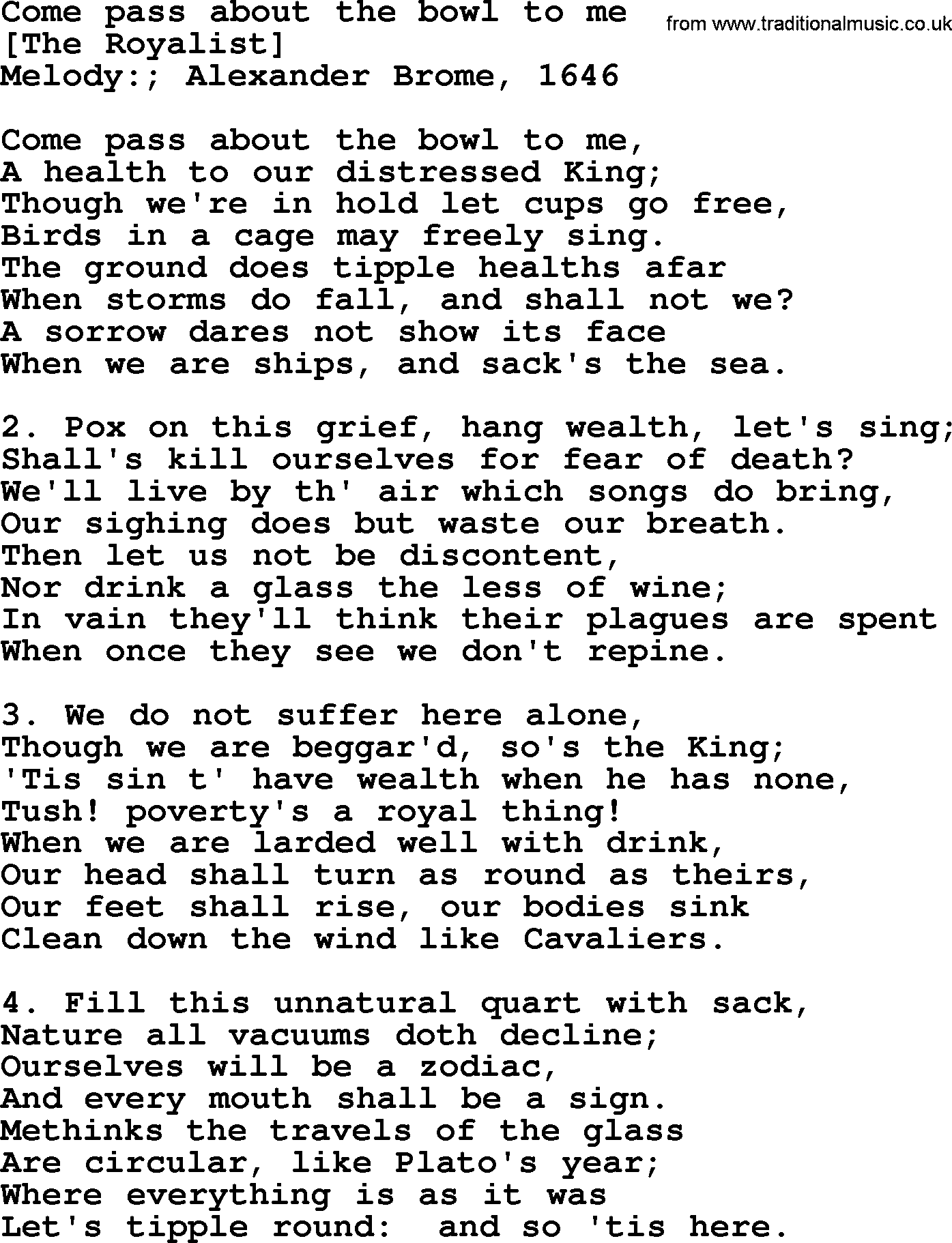 Old English Song: Come Pass About The Bowl To Me lyrics