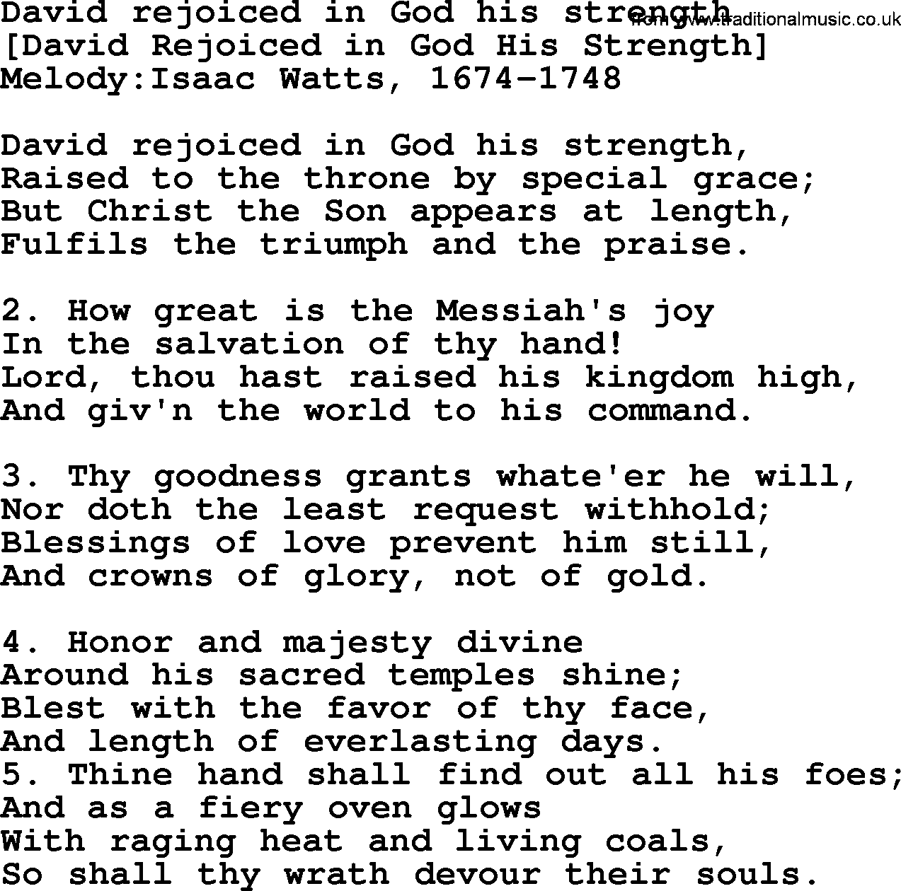 Old English Song: David Rejoiced In God His Strength lyrics