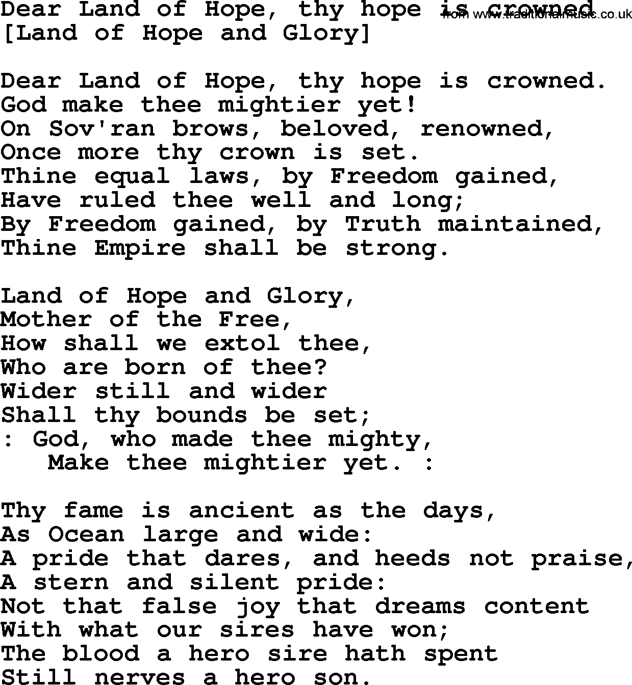 Old English Song: Dear Land Of Hope, Thy Hope Is Crowned lyrics