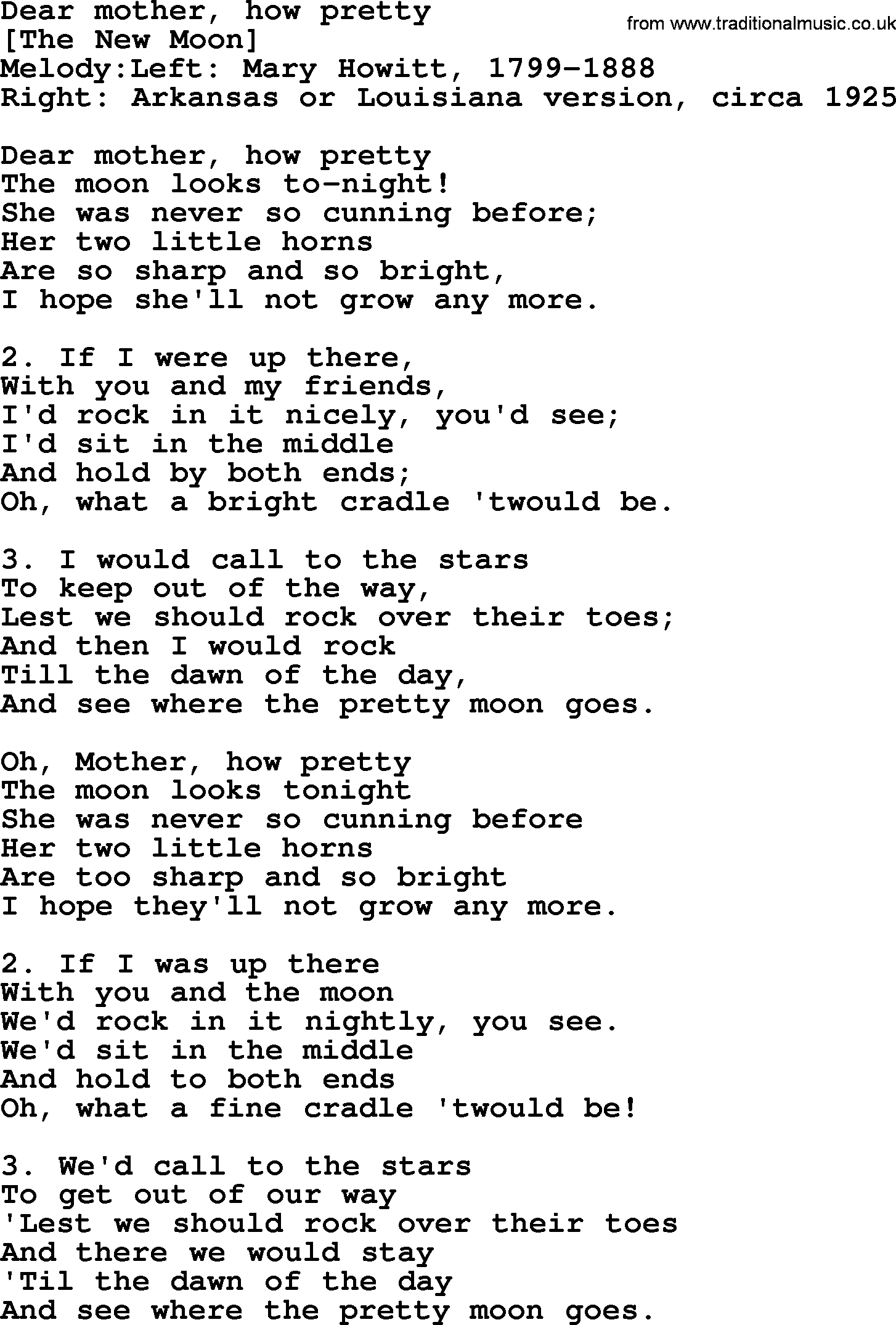 Old English Song: Dear Mother, How Pretty lyrics