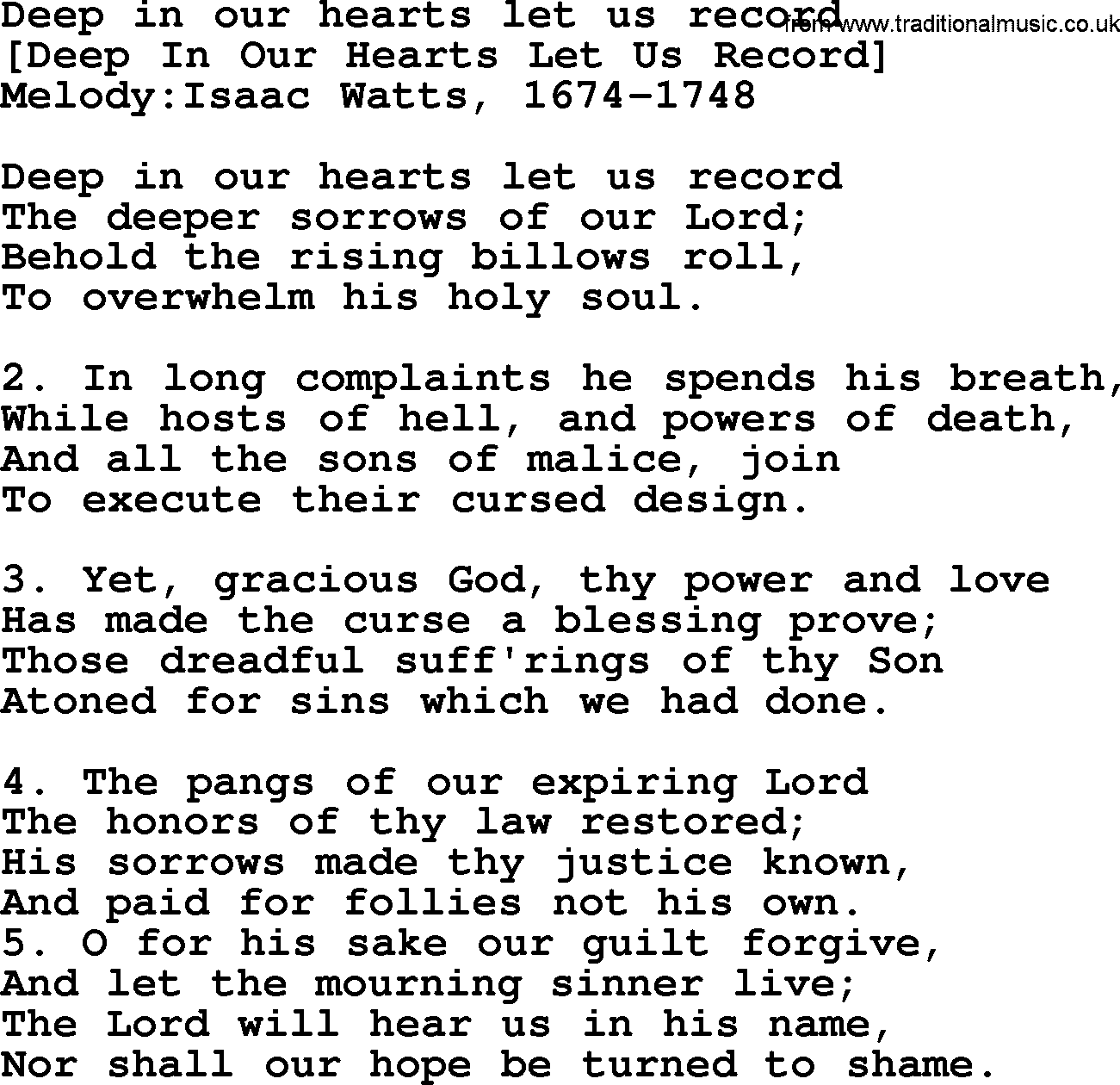 Old English Song: Deep In Our Hearts Let Us Record lyrics