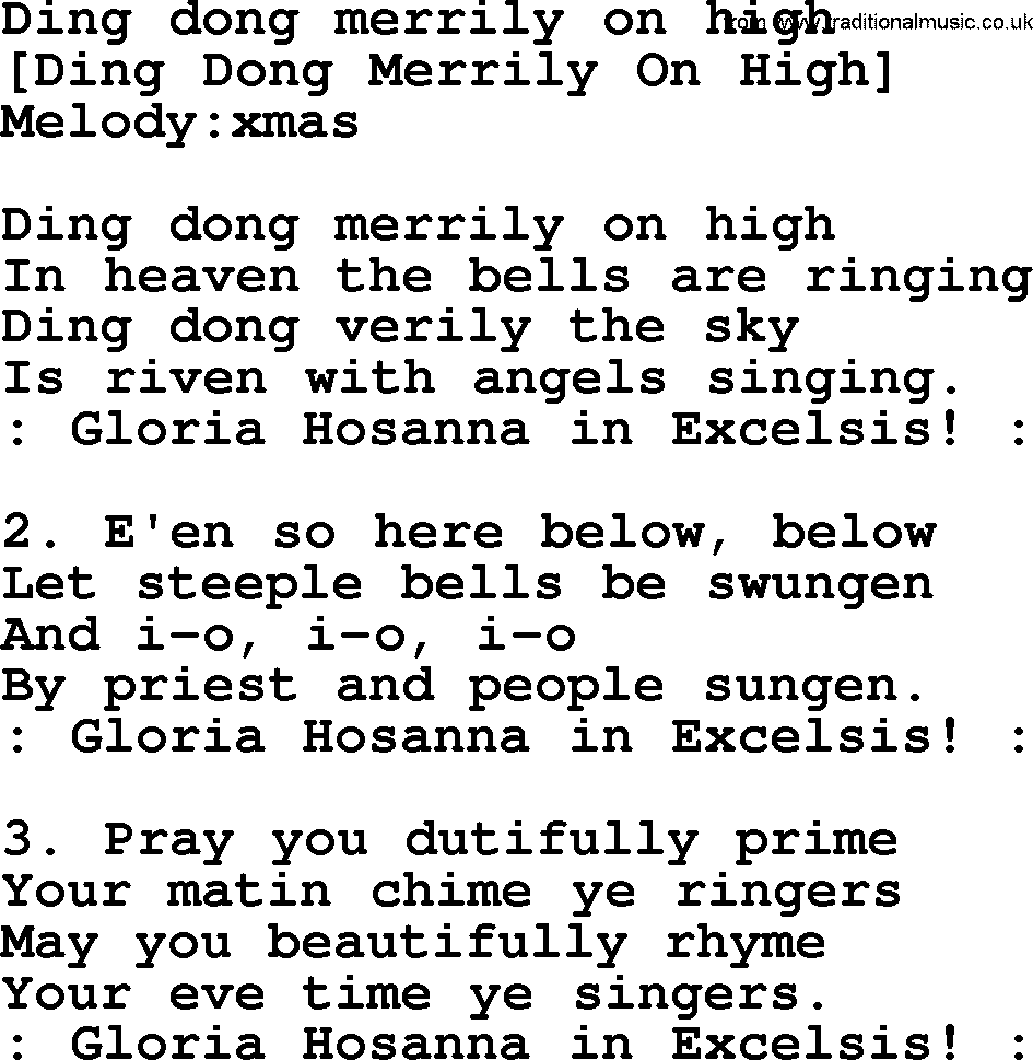 Old English Song Lyrics For Ding Dong Merrily On High With Pdf