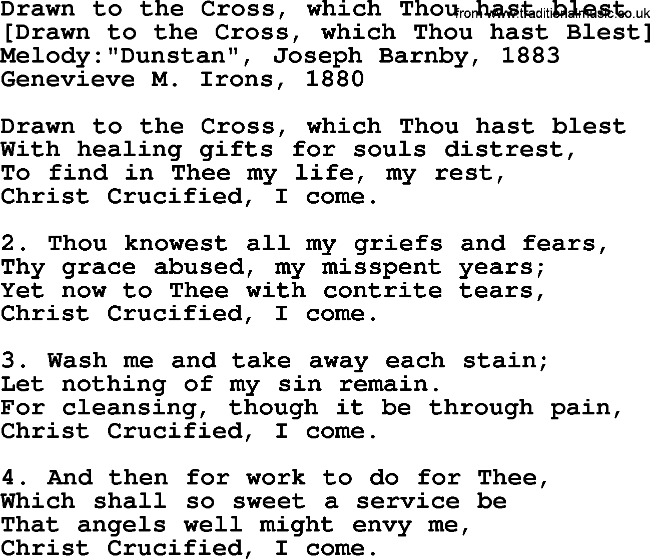 Old English Song: Drawn To The Cross, Which Thou Hast Blest lyrics