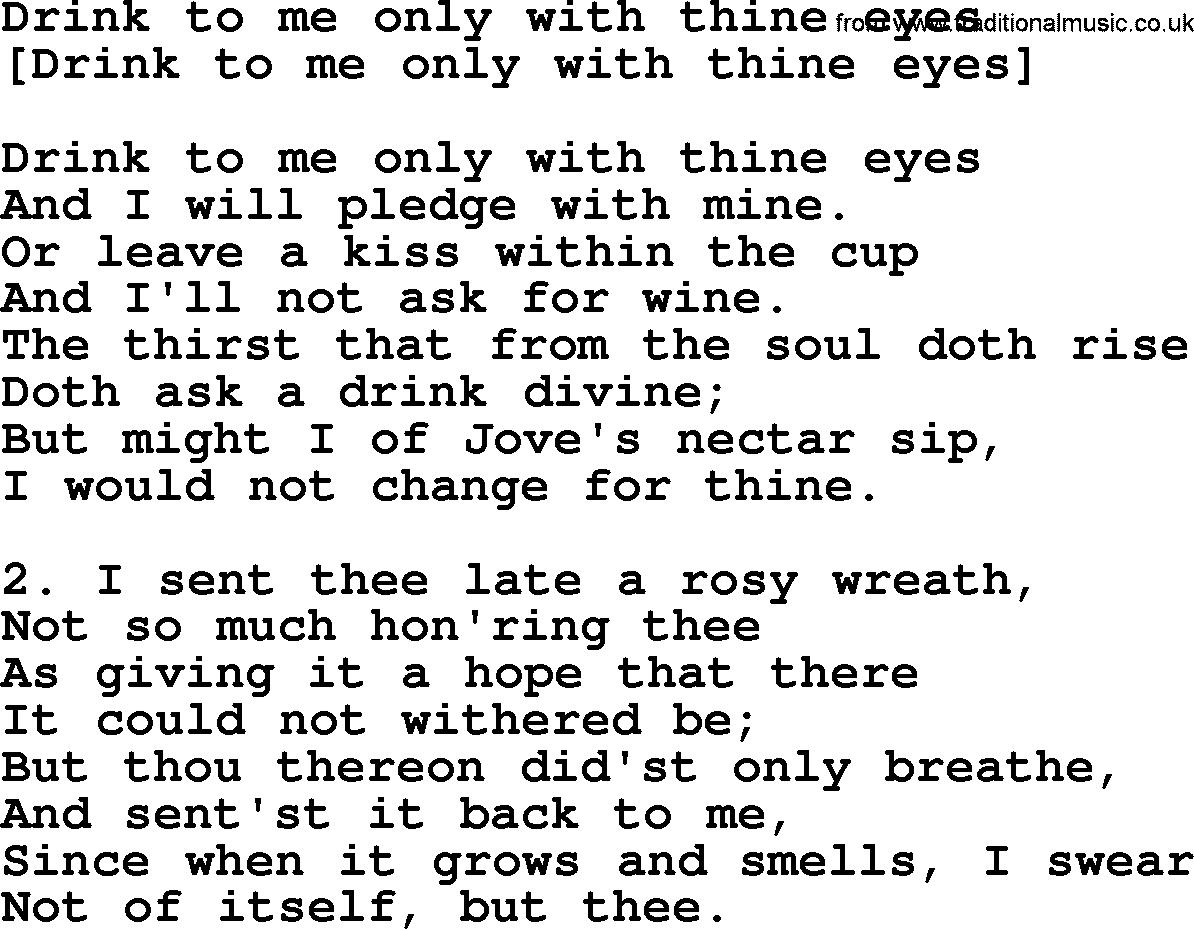 Old English Song: Drink To Me Only With Thine Eyes lyrics