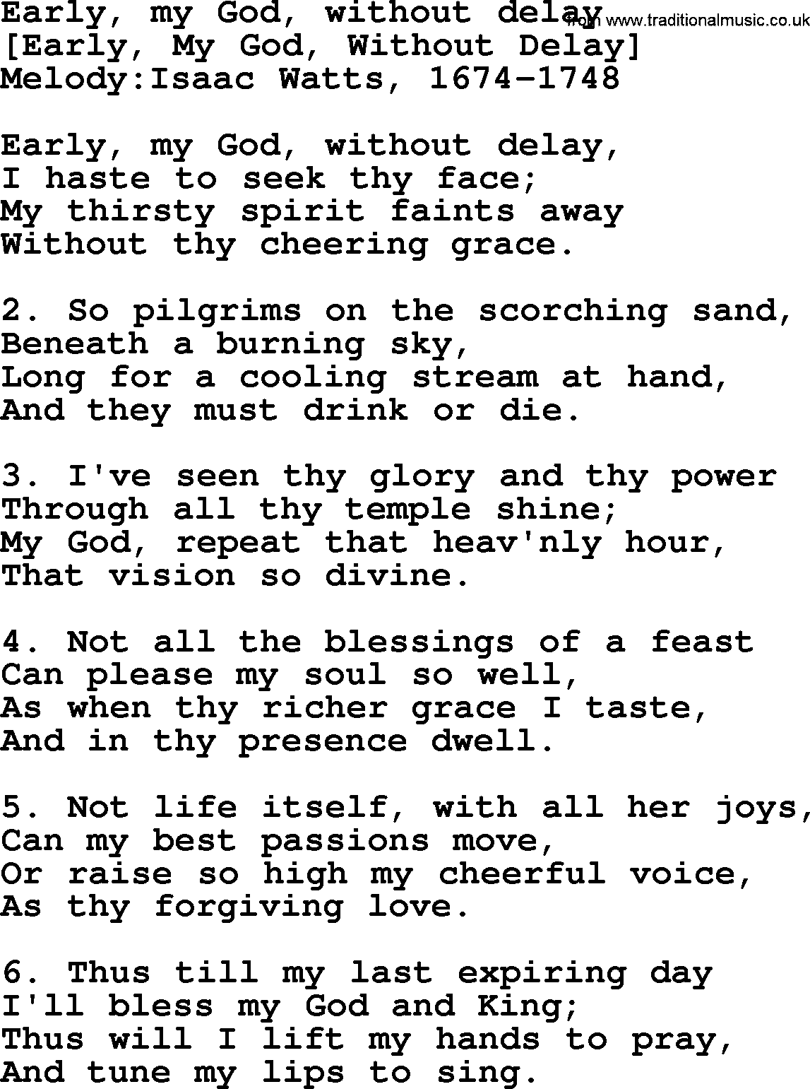 Old English Song: Early, My God, Without Delay lyrics