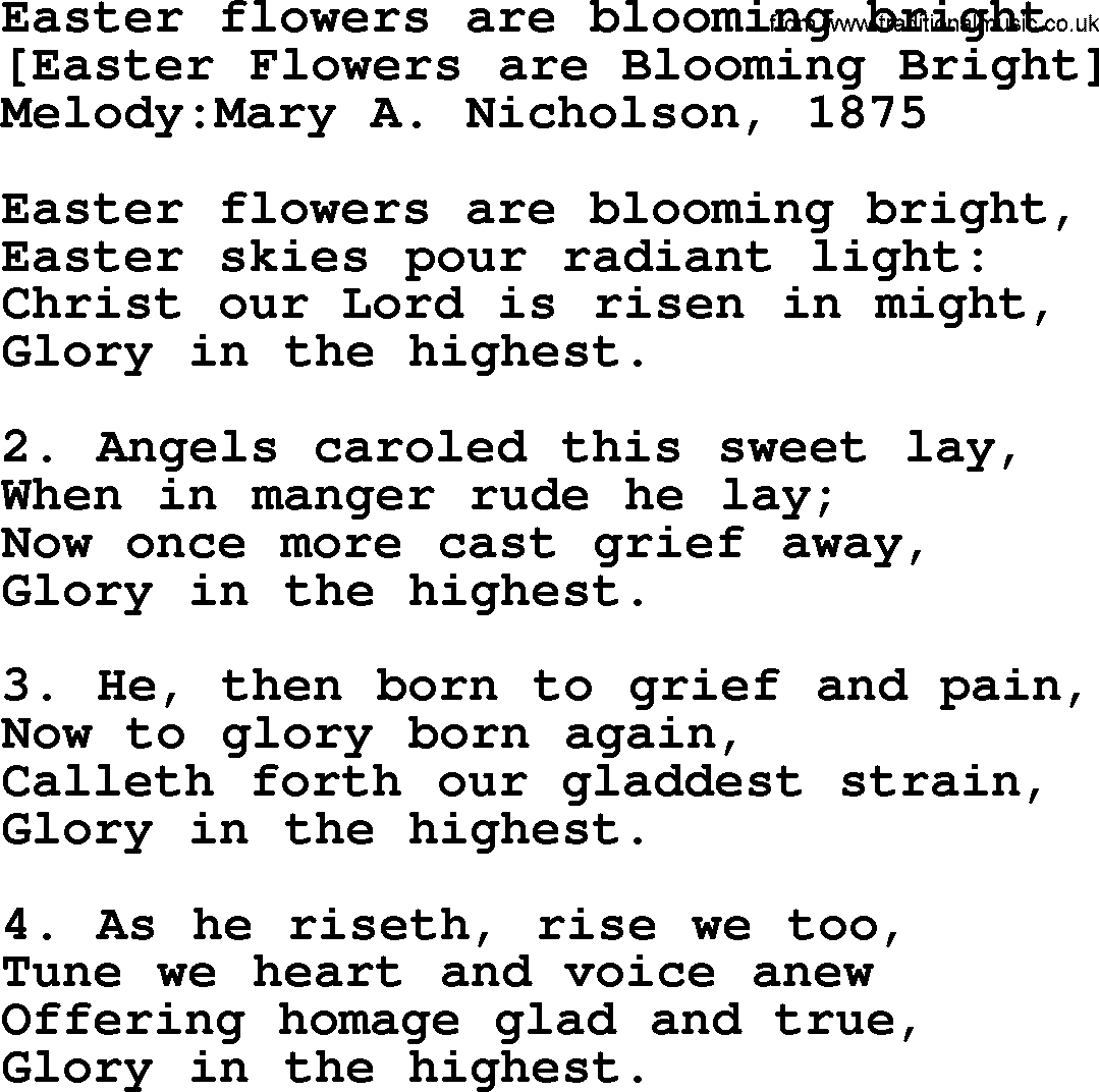 Old English Song: Easter Flowers Are Blooming Bright lyrics