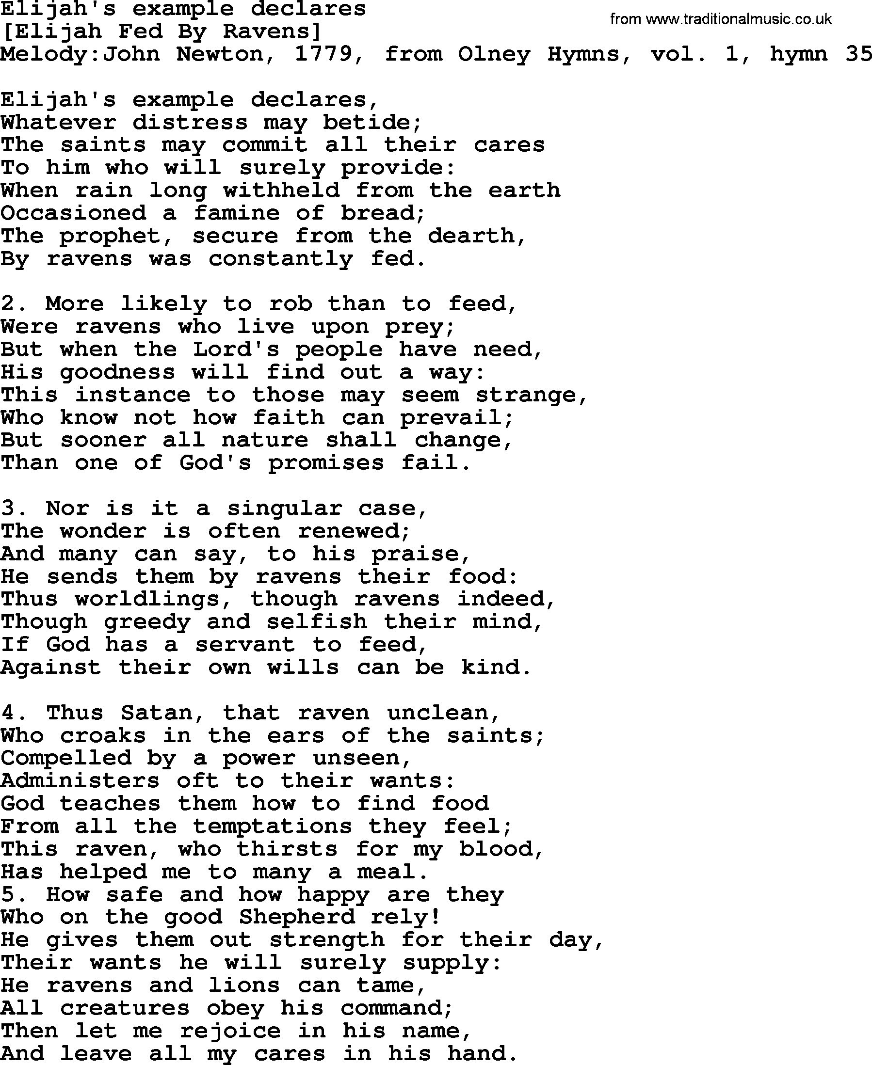 Old English Song: Elijah's Example Declares lyrics