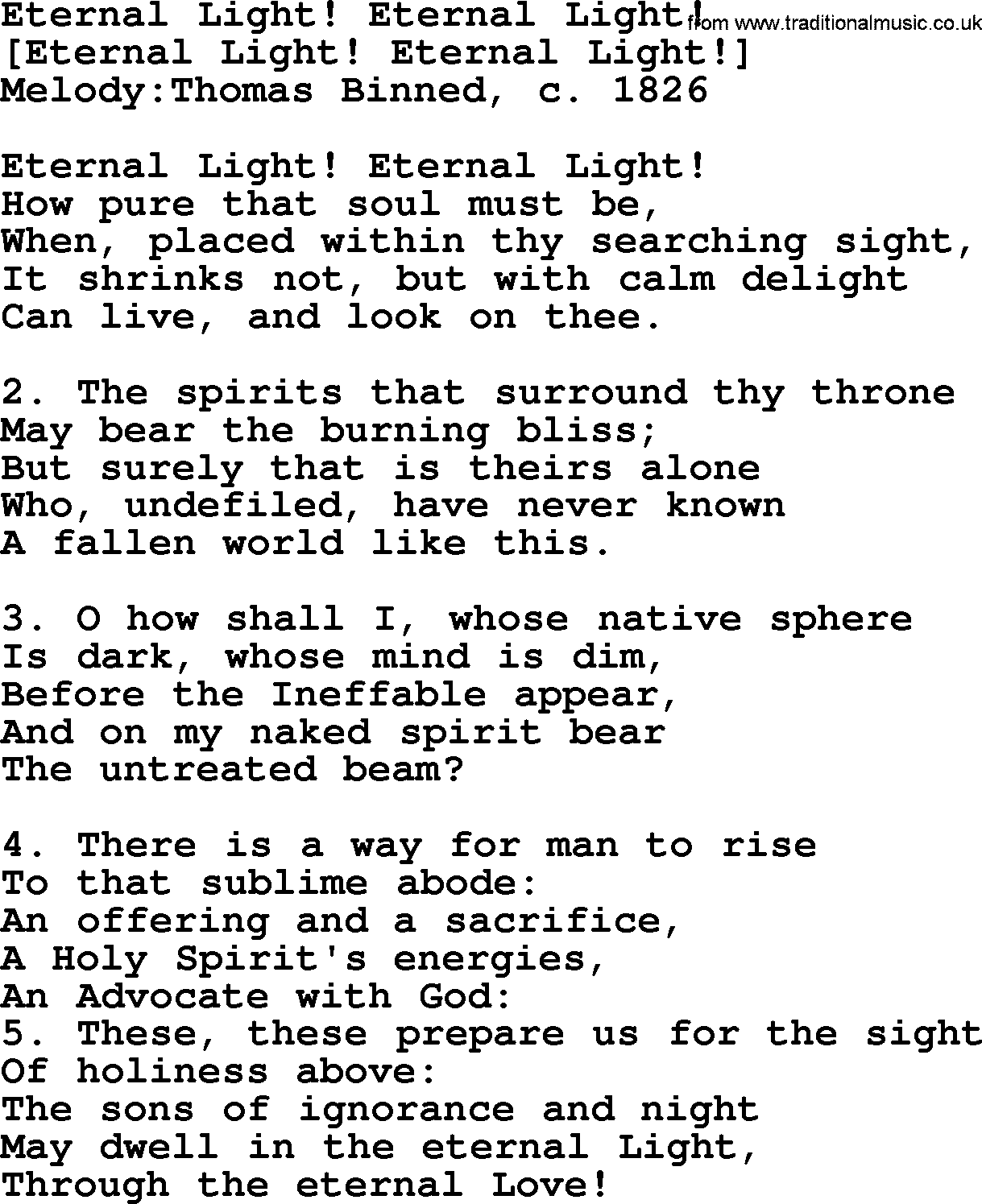 Old English Song: Eternal Light! Eternal Light! lyrics