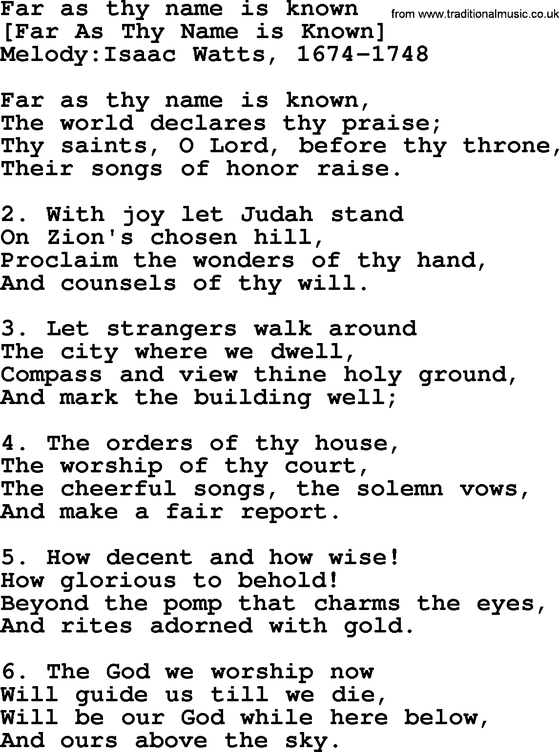 Old English Song: Far As Thy Name Is Known lyrics