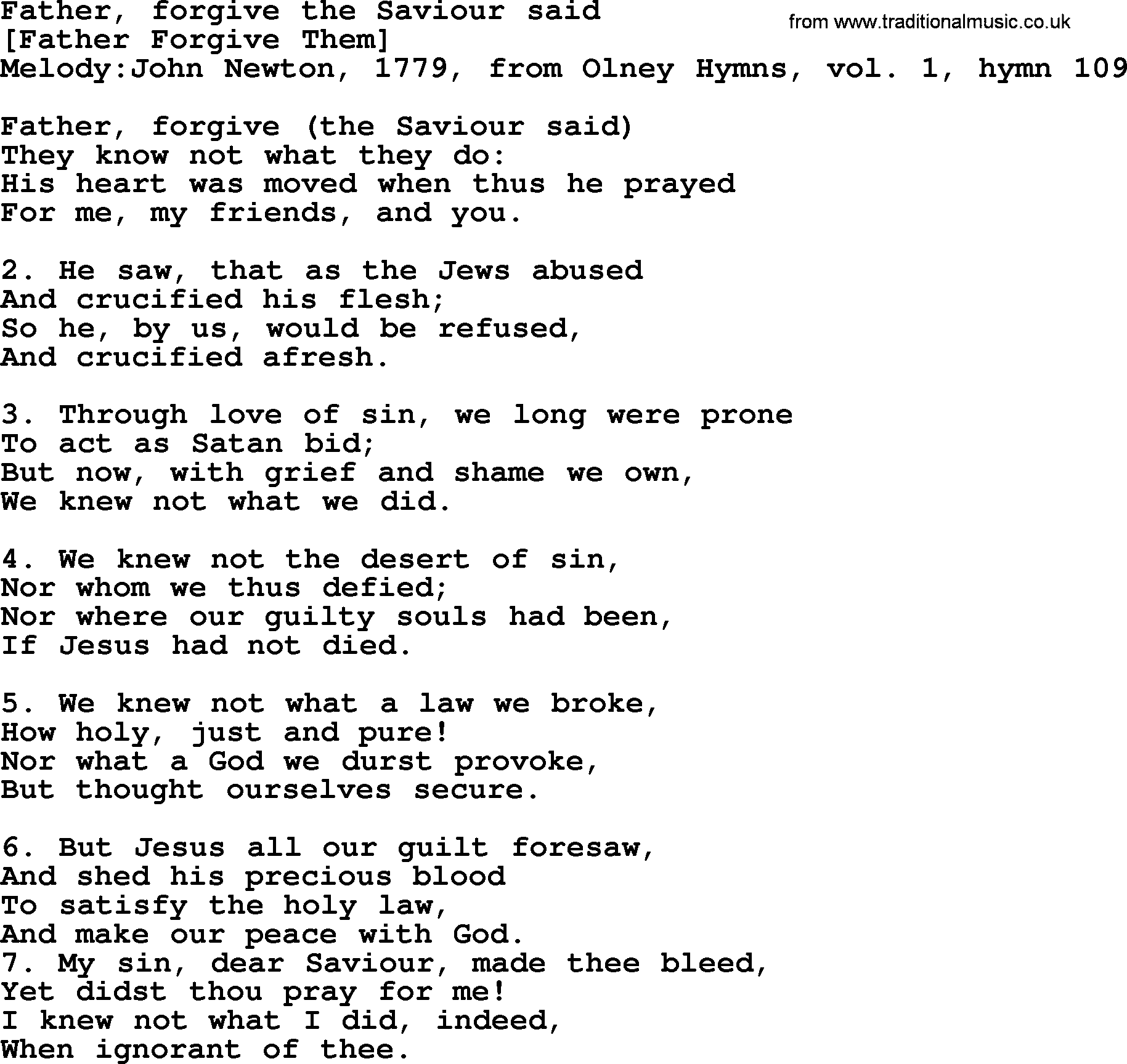 Old English Song: Father, Forgive The Saviour Said lyrics