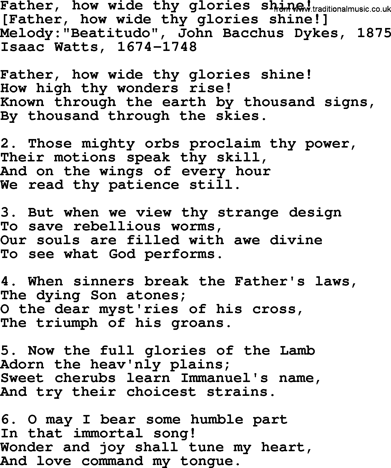 Old English Song: Father, How Wide Thy Glories Shine! lyrics