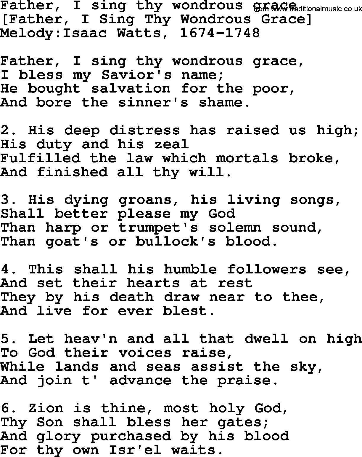 Old English Song: Father, I Sing Thy Wondrous Grace lyrics