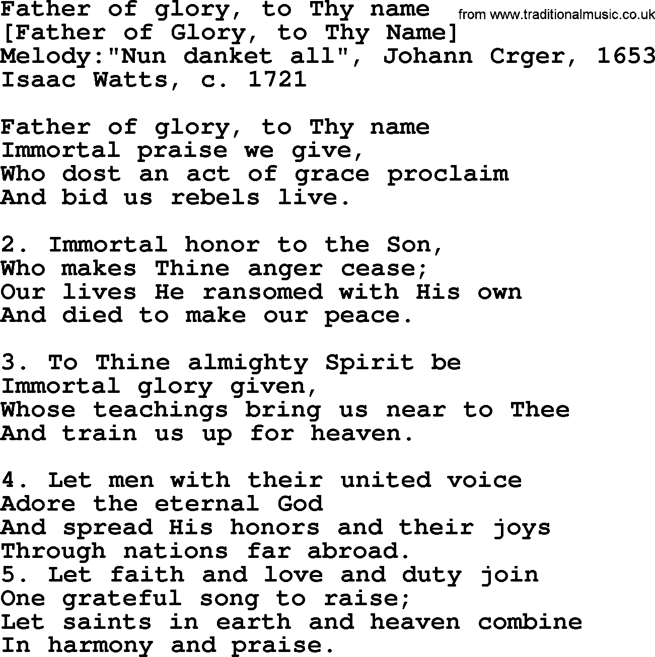 Old English Song: Father Of Glory, To Thy Name lyrics