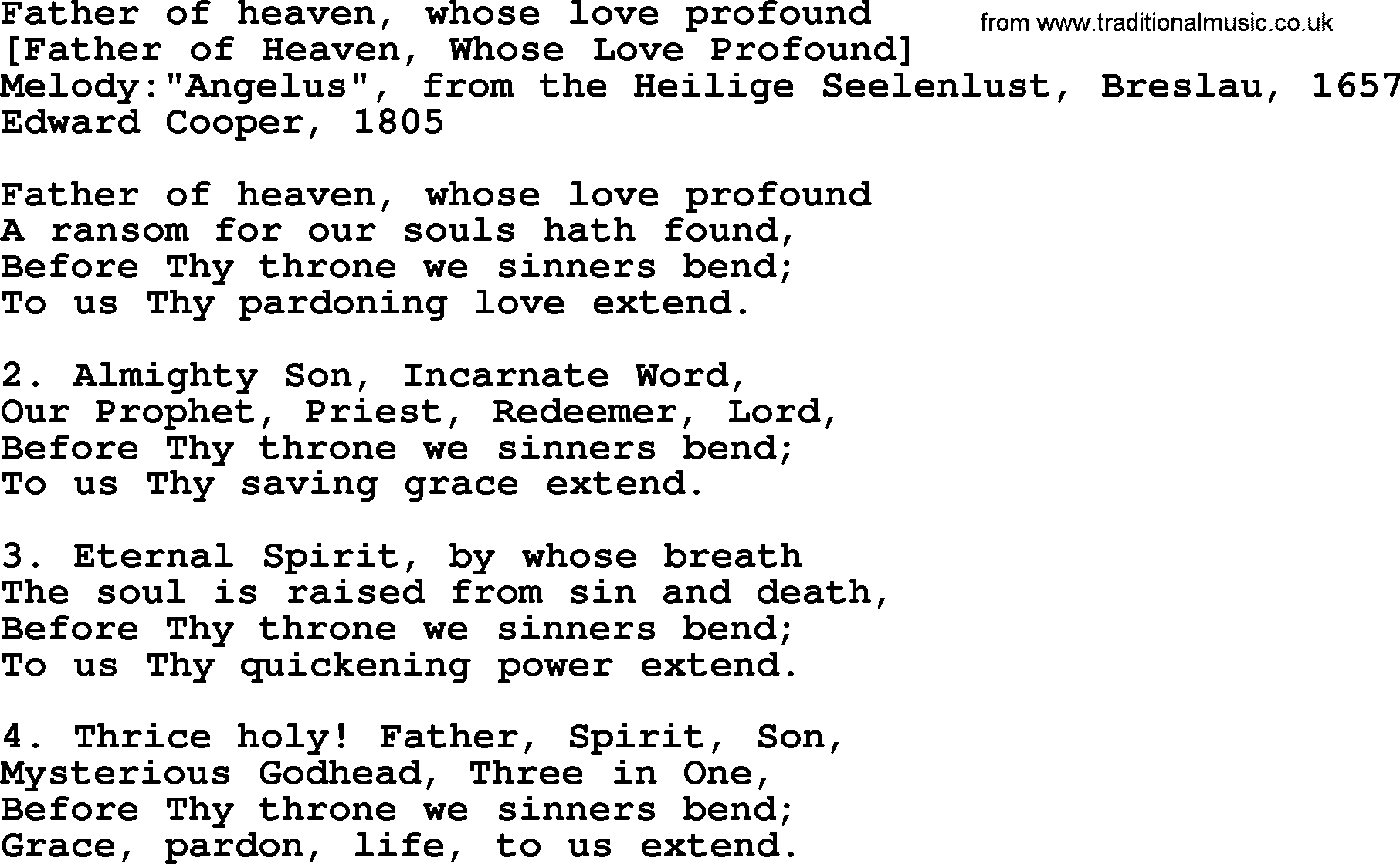 Old English Song: Father Of Heaven, Whose Love Profound lyrics