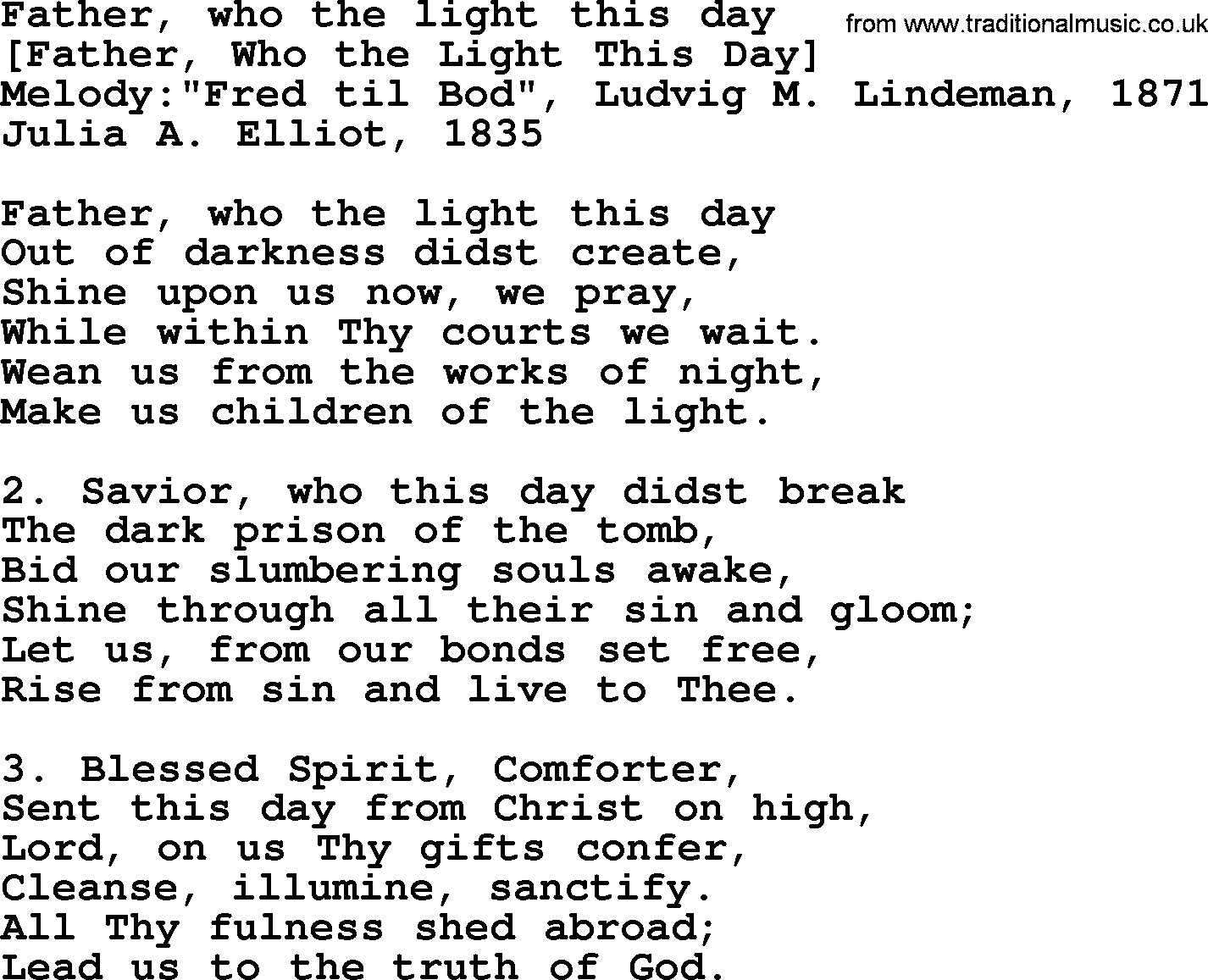 Old English Song: Father, Who The Light This Day lyrics