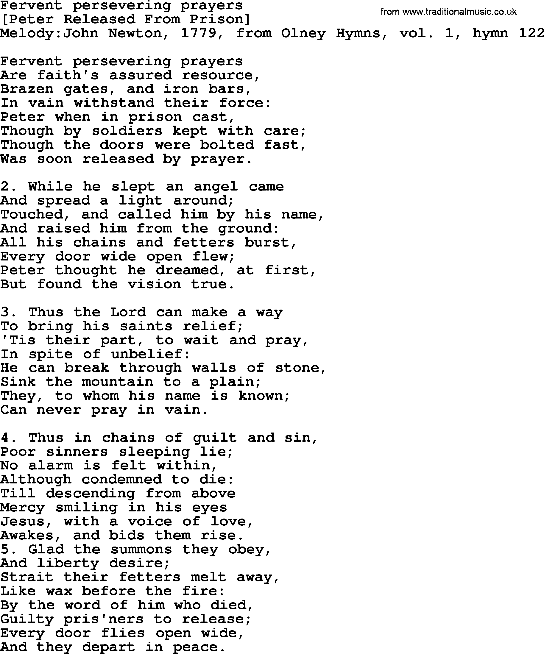 Old English Song: Fervent Persevering Prayers lyrics