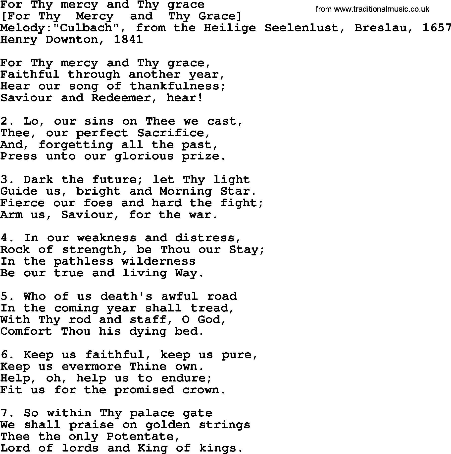 Old English Song: For Thy Mercy And Thy Grace lyrics