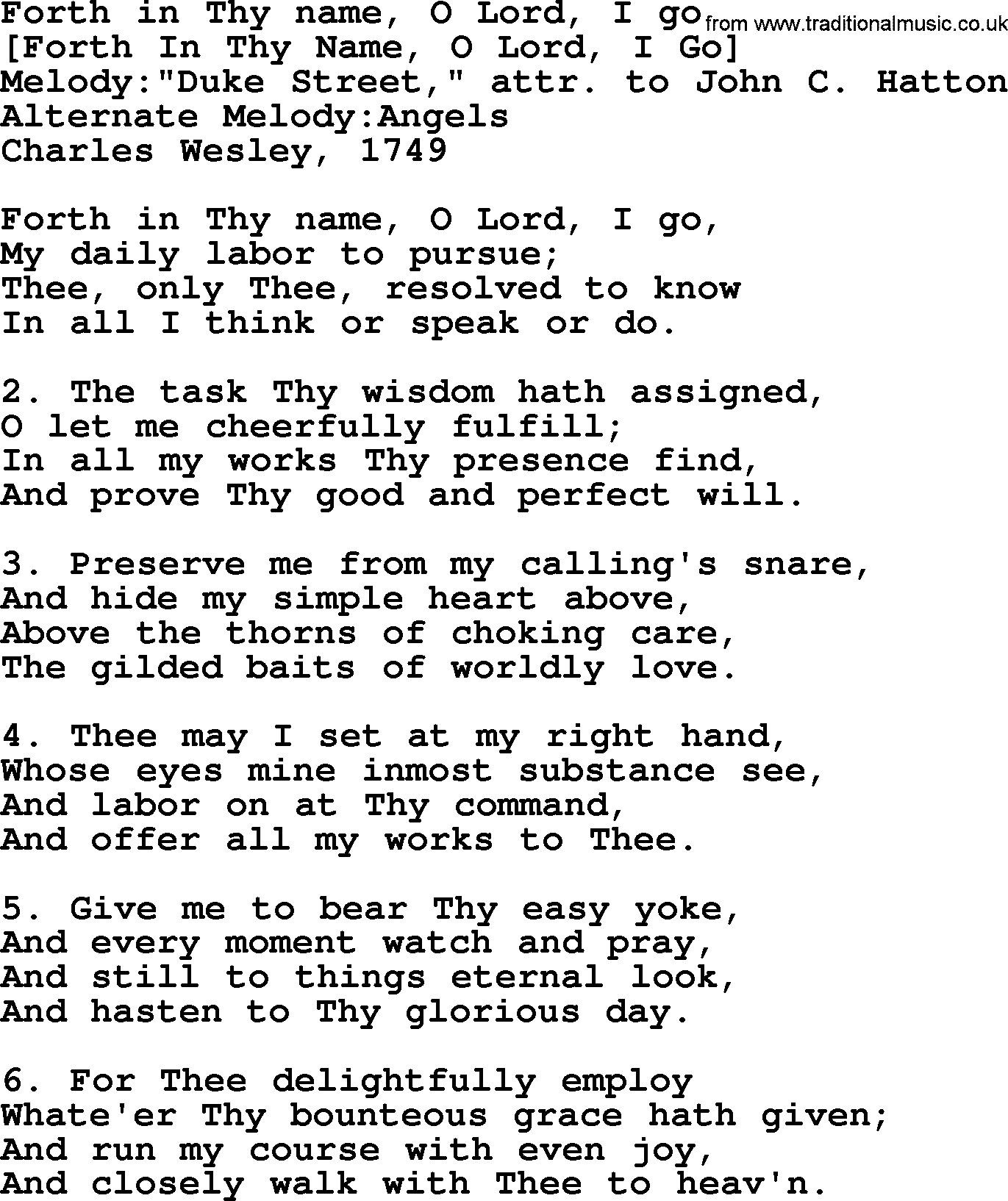 Old English Song: Forth In Thy Name, O Lord, I Go lyrics