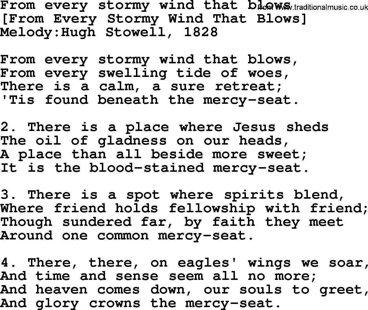 Old English Song: From Every Stormy Wind That Blows lyrics