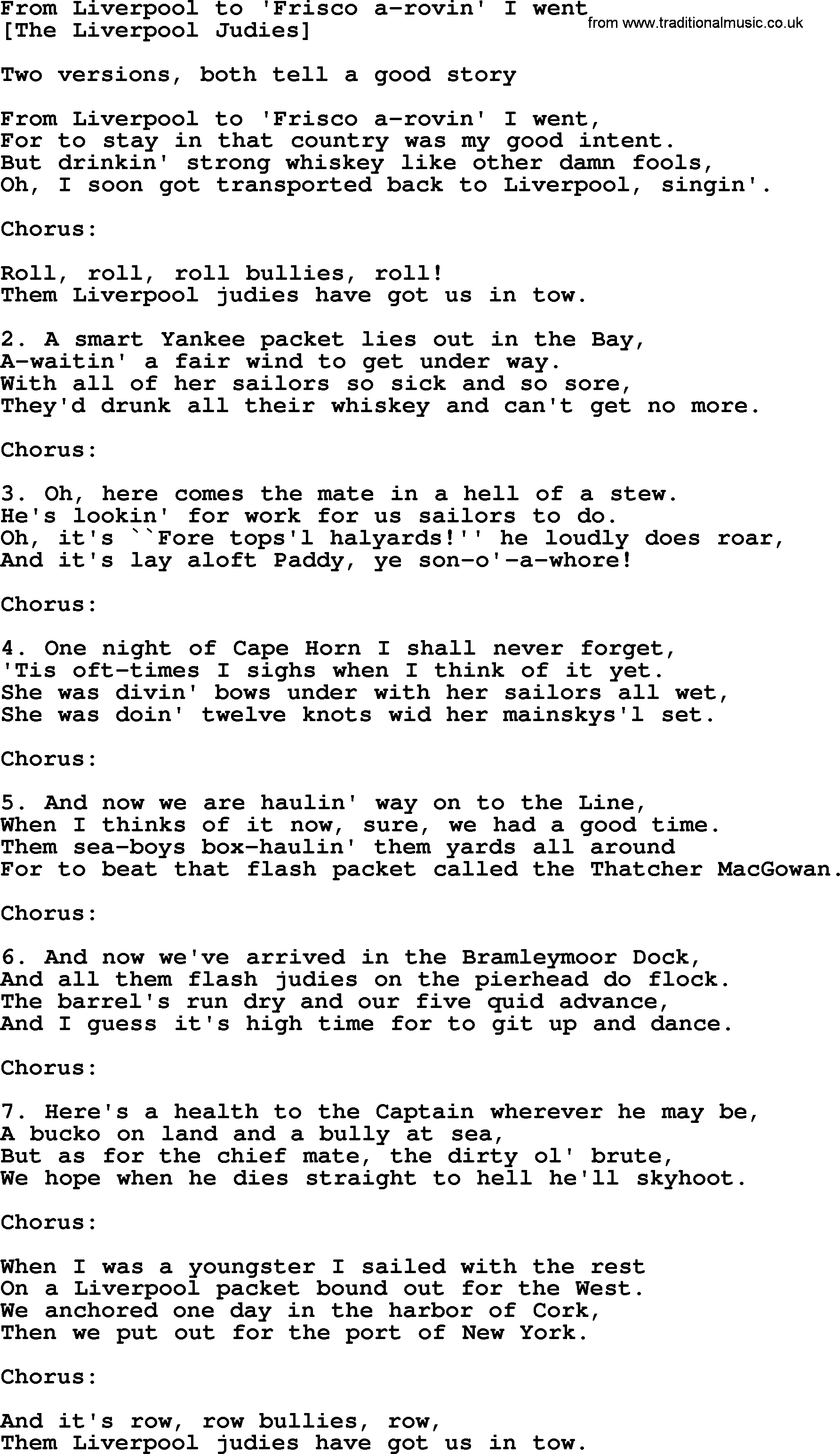 Old English Song Lyrics For From Liverpool To Frisco A Rovin I Went With Pdf Ain't it high time we went there? traditional music library