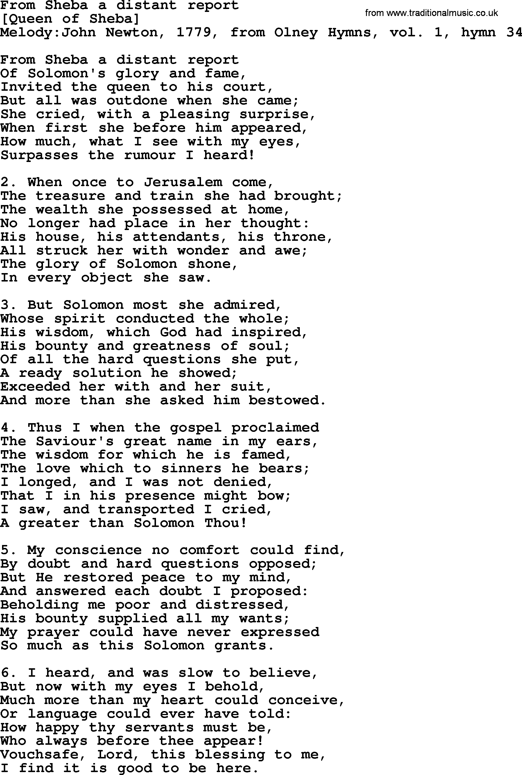 Old English Song: From Sheba A Distant Report lyrics