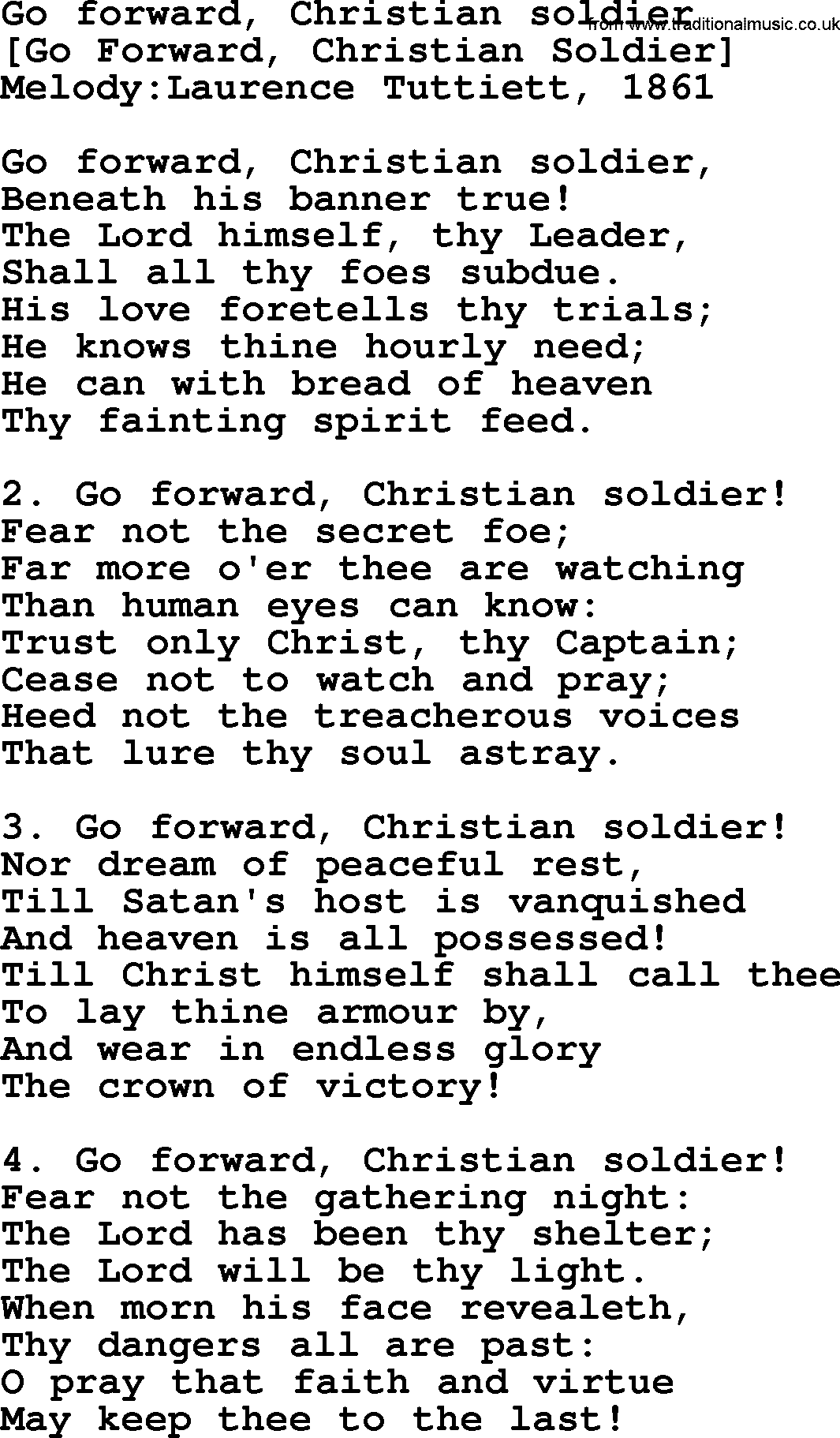Old English Song: Go Forward, Christian Soldier lyrics